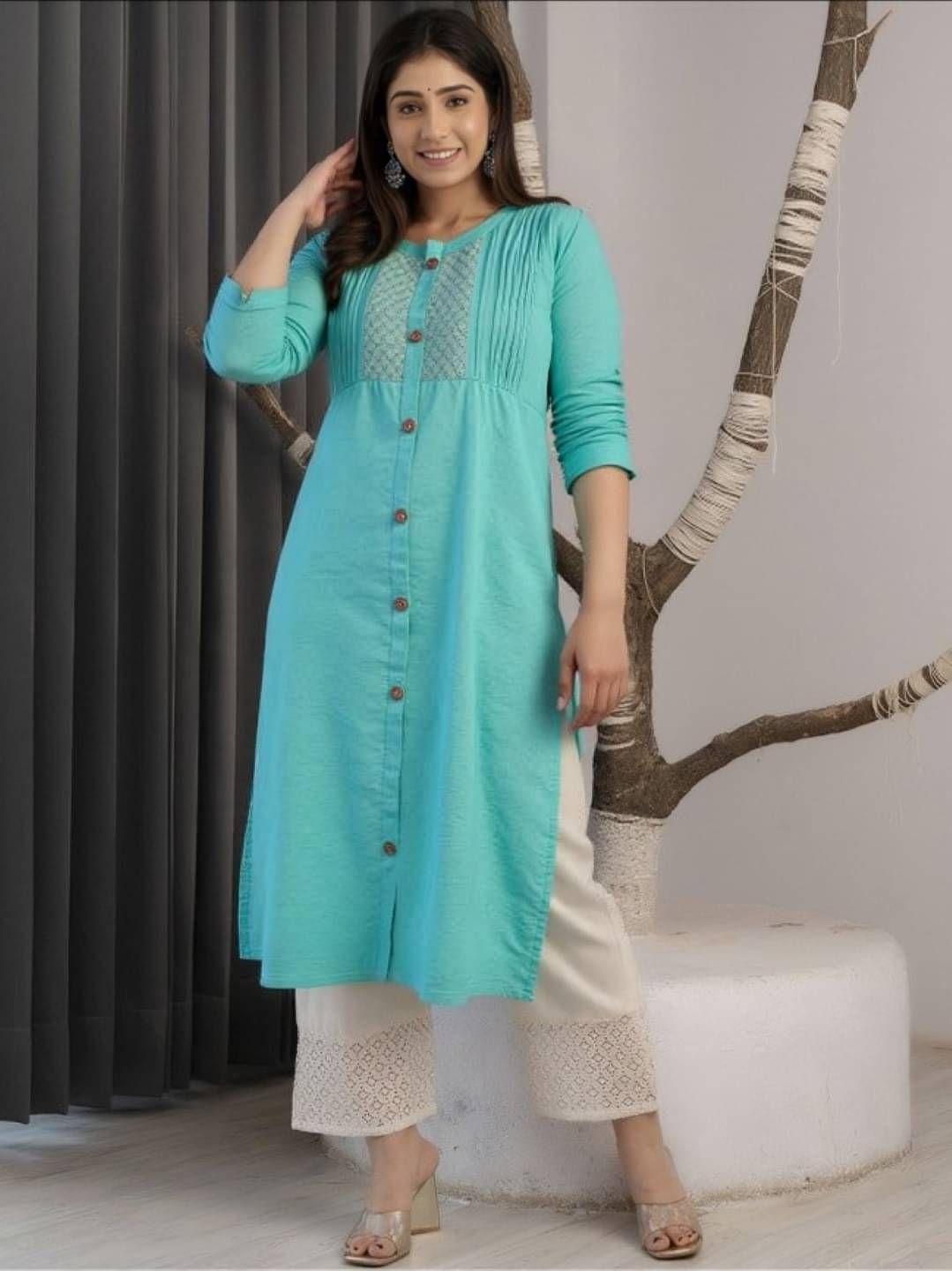 MAYKR Women Rayon Embroidered Straight Kurti ( Green ) MAYKR Women Rayon Embroidered Straight Kurti ( Green )