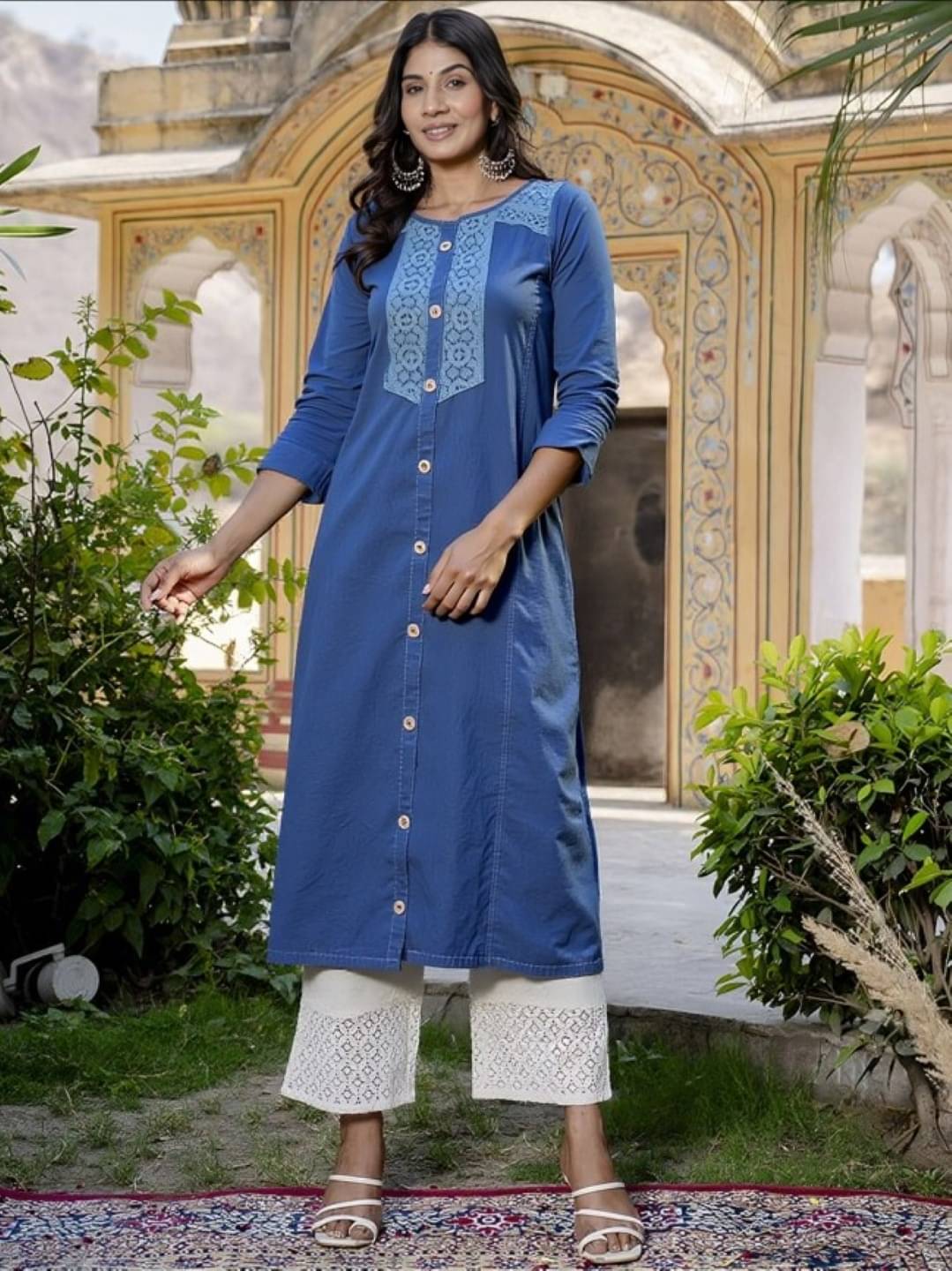 MAYKR Women Rayon Embroidered Straight Kurti ( Blue ) MAYKR Women Rayon Embroidered Straight Kurti ( Blue )