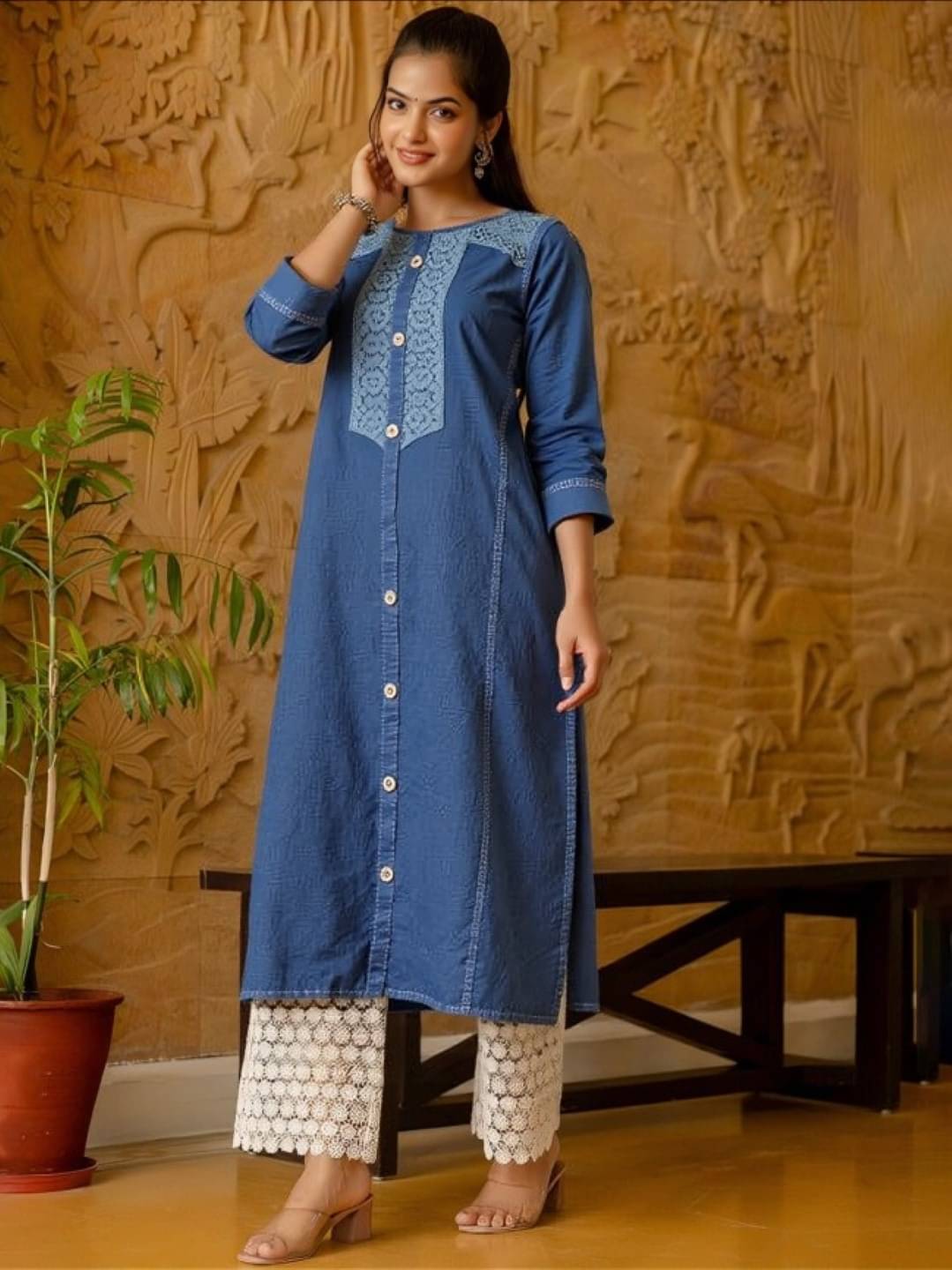 MAYKR Women Rayon Embroidered Straight Kurti ( Blue ) MAYKR Women Rayon Embroidered Straight Kurti ( Blue )