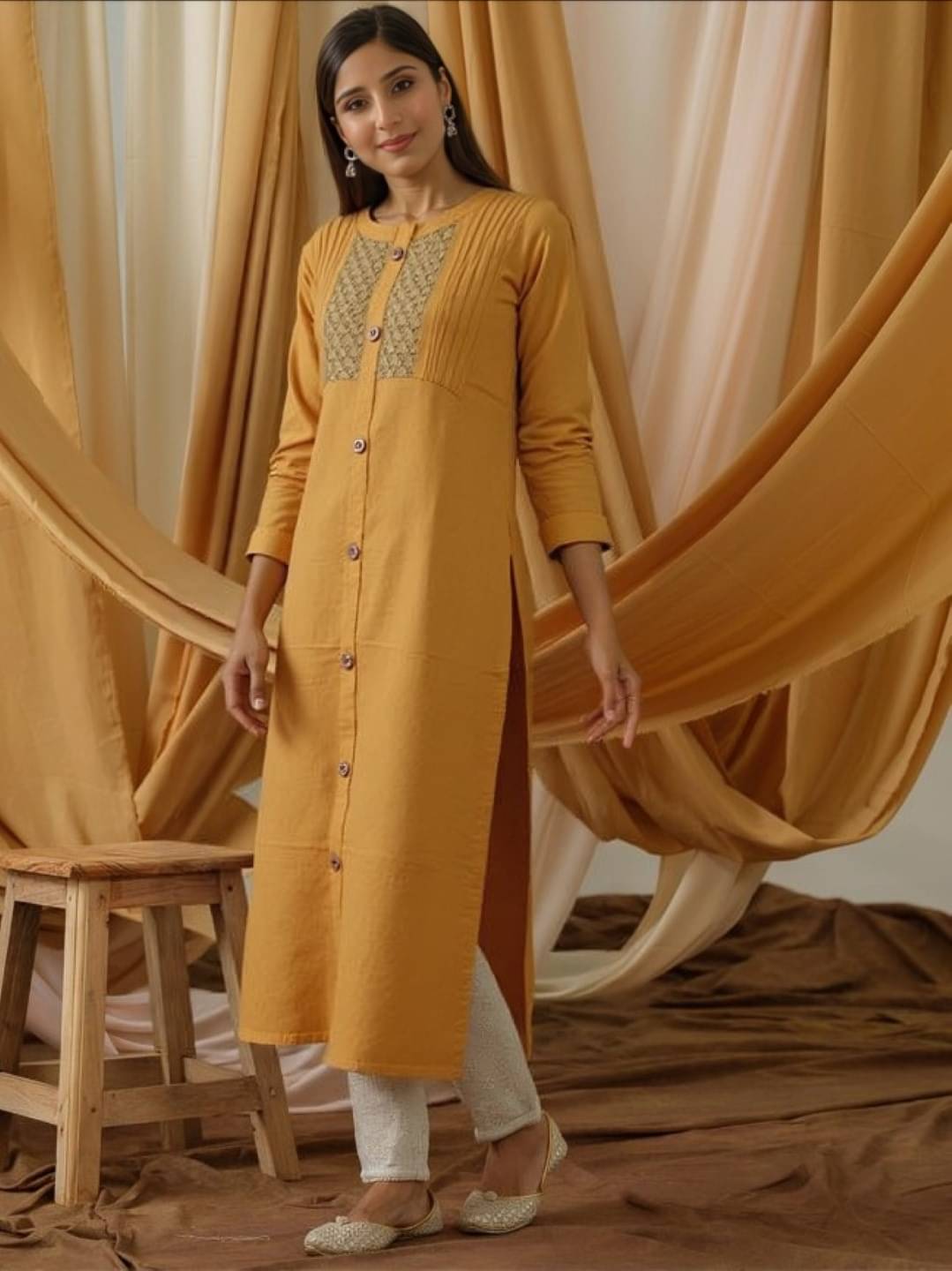 MAYKR Women Rayon Embroidered Straight Kurti ( Mustard ) MAYKR Women Rayon Embroidered Straight Kurti ( Mustard )