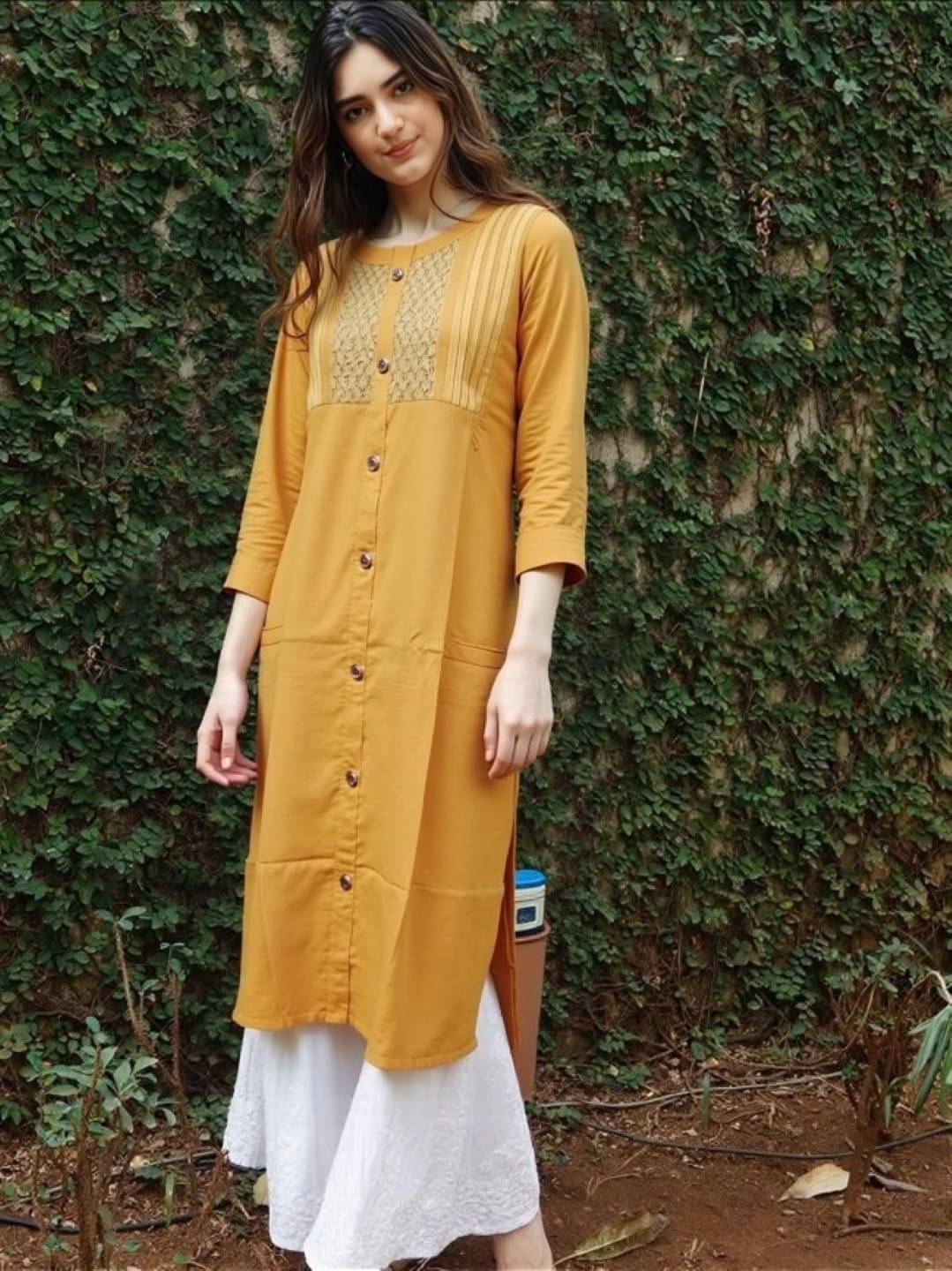     			MAYKR Women Rayon Embroidered Straight Kurti ( Mustard )