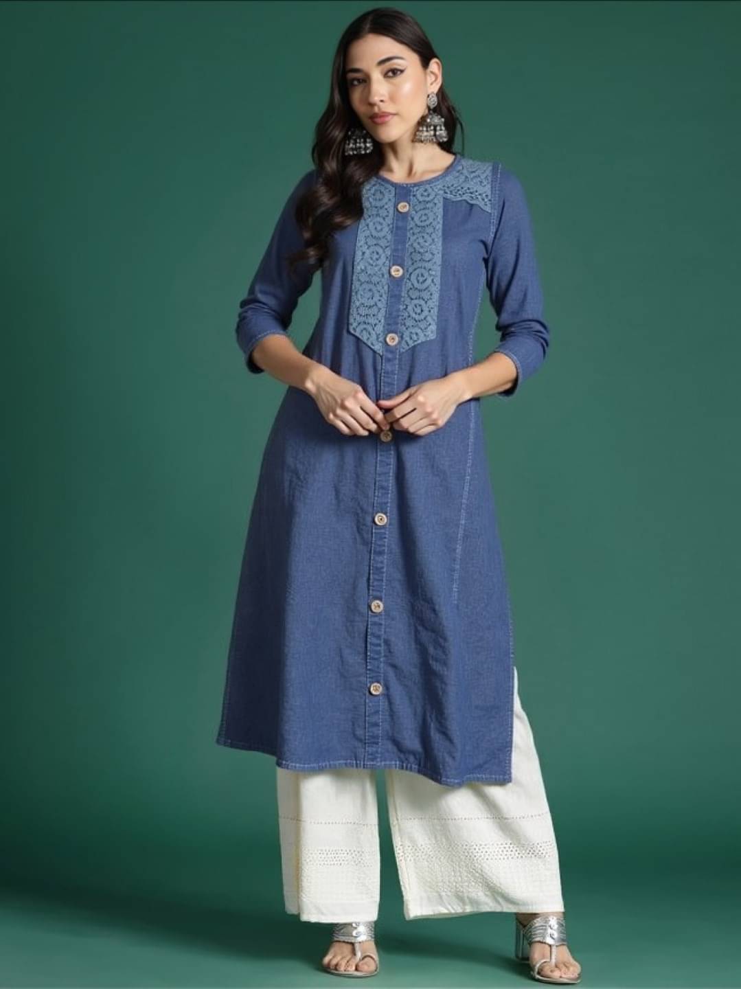MAYKR Women Rayon Embroidered Straight Kurti ( Blue ) MAYKR Women Rayon Embroidered Straight Kurti ( Blue )