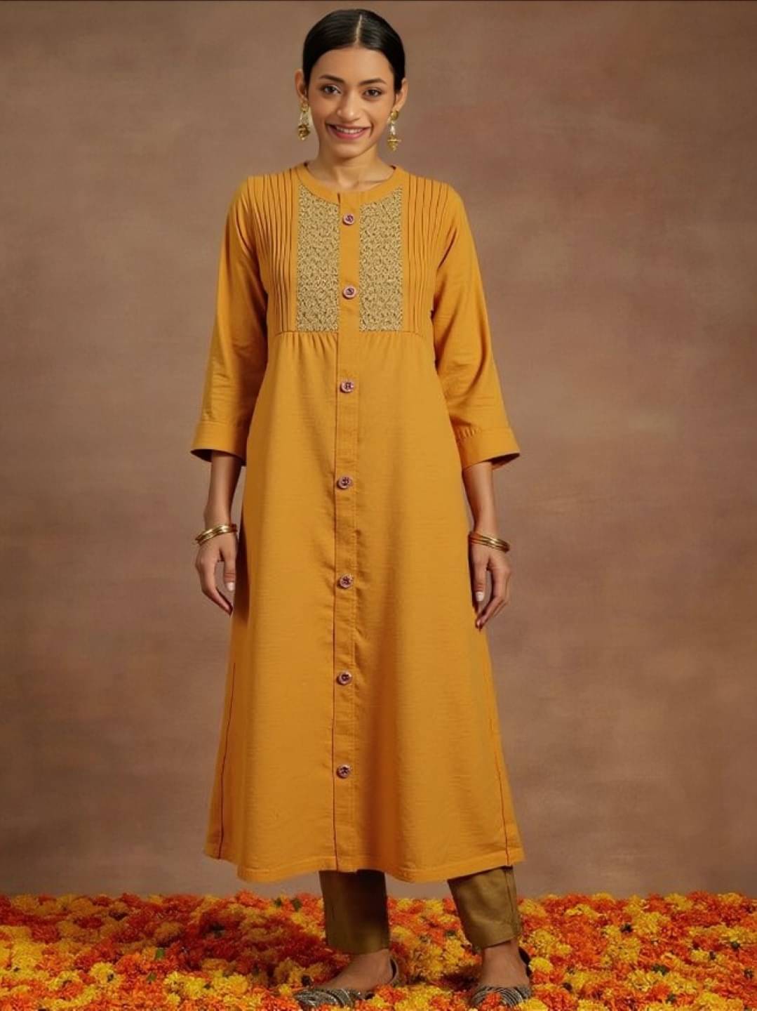 MAYKR Women Rayon Embroidered Straight Kurti ( Mustard ) MAYKR Women Rayon Embroidered Straight Kurti ( Mustard )