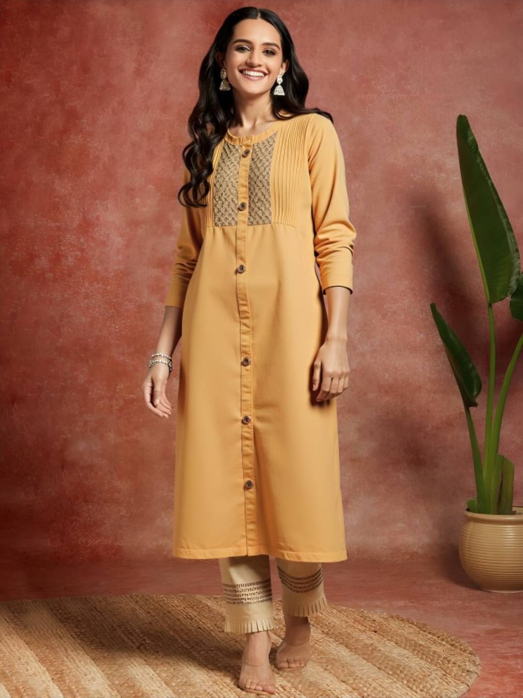 MAYKR Women Rayon Embroidered Straight Kurti ( Mustard ) MAYKR Women Rayon Embroidered Straight Kurti ( Mustard )