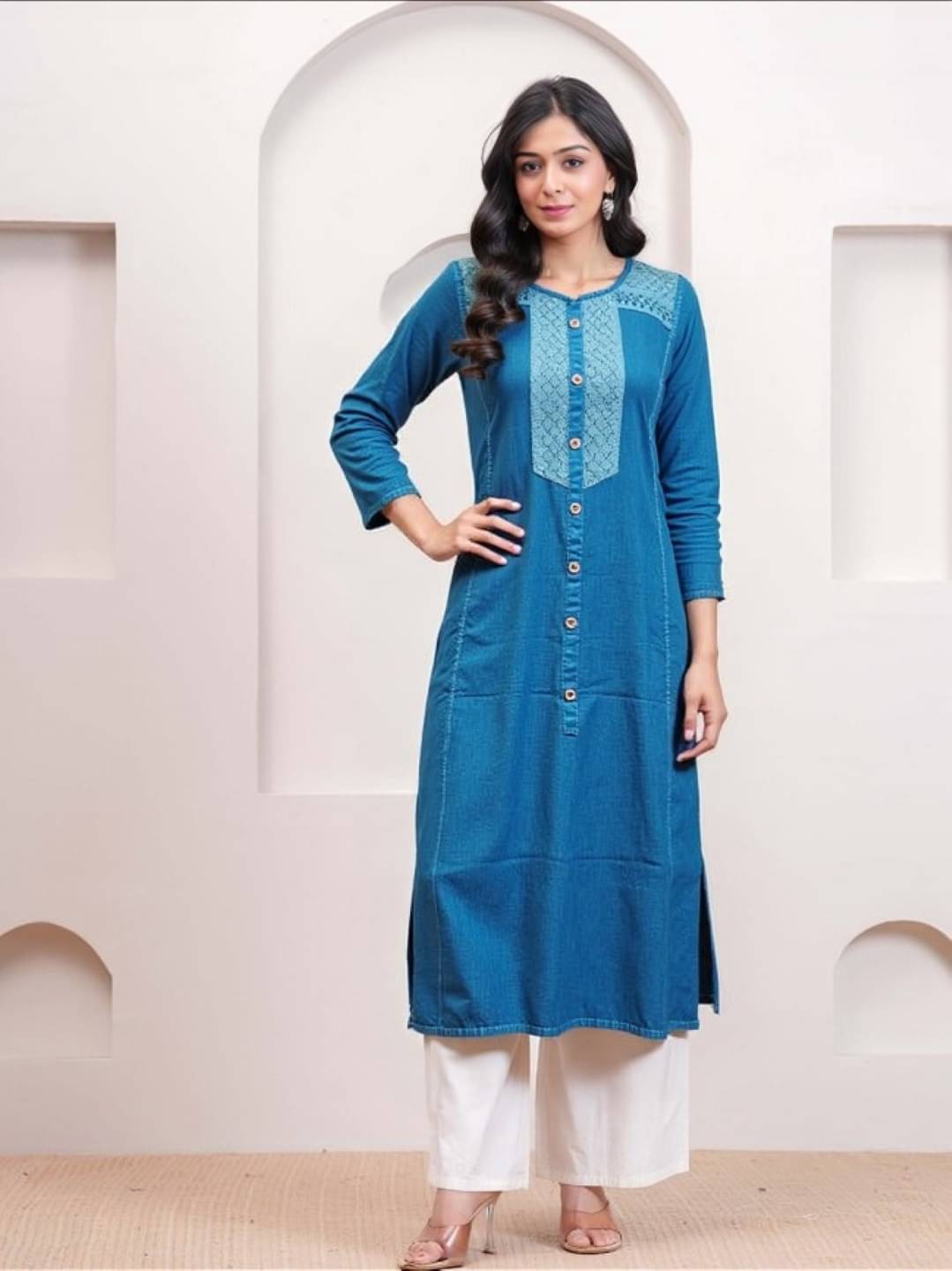MAYKR Women Rayon Embroidered Straight Kurti ( Teal ) MAYKR Women Rayon Embroidered Straight Kurti ( Teal )