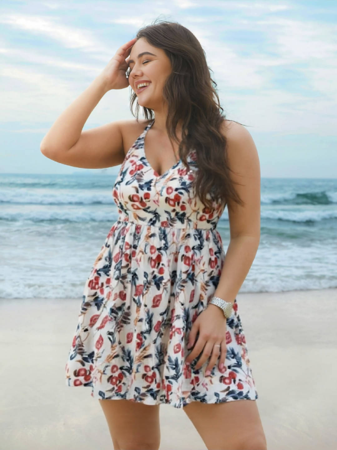     			PLUS PARADISE Women Cotton Printed Fit & Flare Dress ( White )