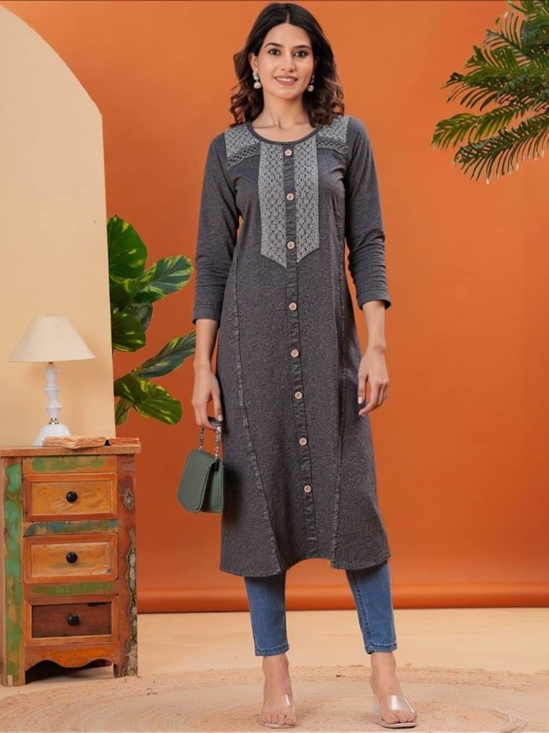 PLUS PARADISE Women Rayon Embroidered Straight Kurti ( Grey ) PLUS PARADISE Women Rayon Embroidered Straight Kurti ( Grey )
