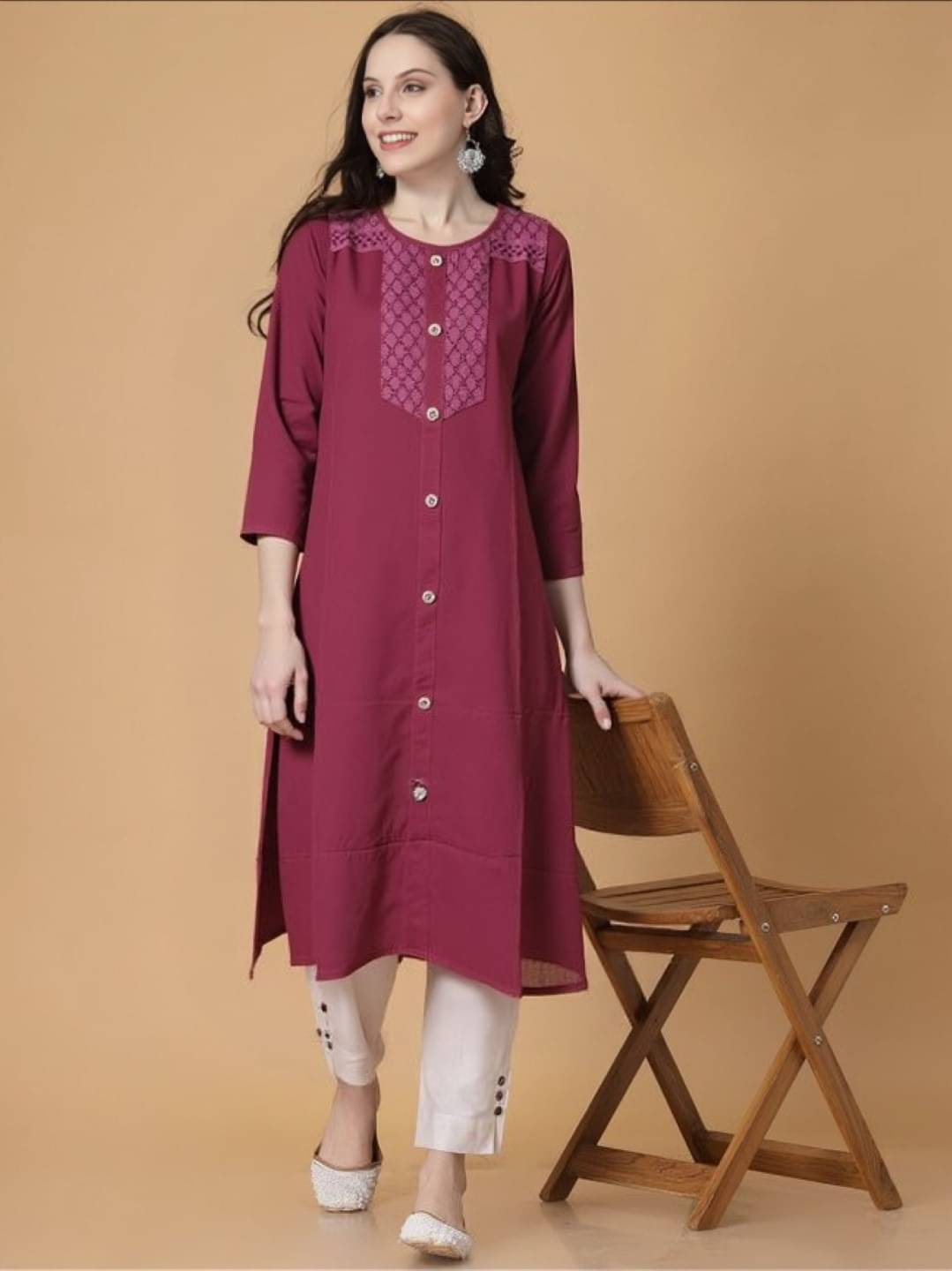 PLUS PARADISE Women Rayon Embroidered Straight Kurti ( Maroon ) PLUS PARADISE Women Rayon Embroidered Straight Kurti ( Maroon )
