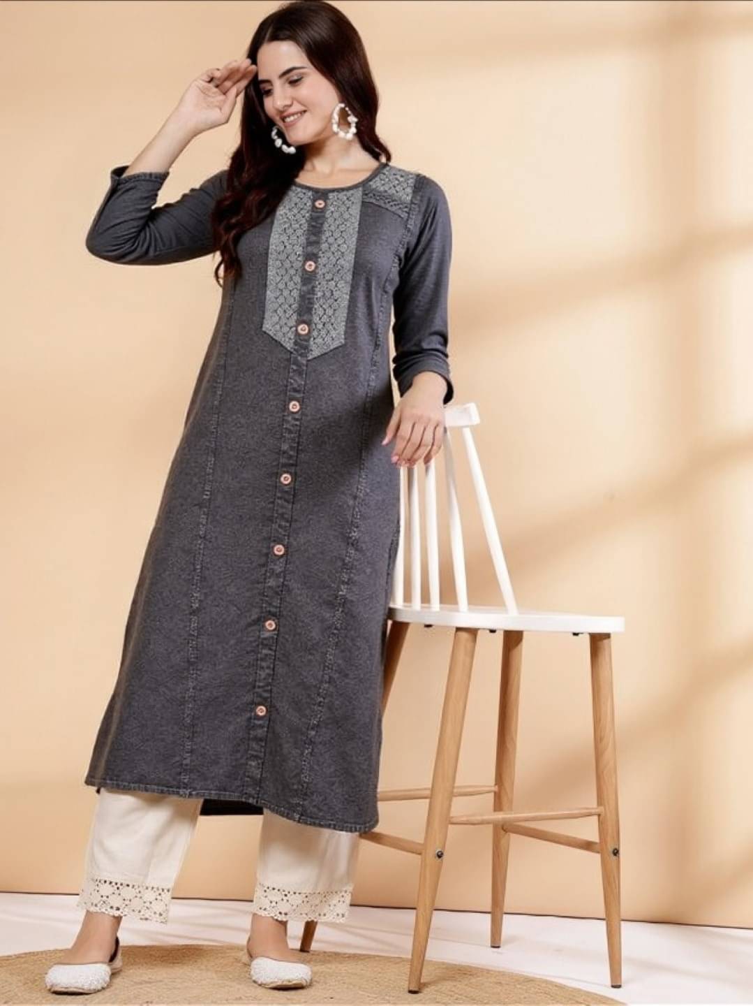 PLUS PARADISE Women Rayon Embroidered Straight Kurti ( Grey ) PLUS PARADISE Women Rayon Embroidered Straight Kurti ( Grey )