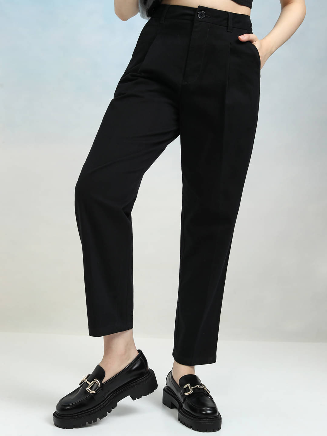     			Tokyo Talkies Women Polyester Casual Trousers ( Black )