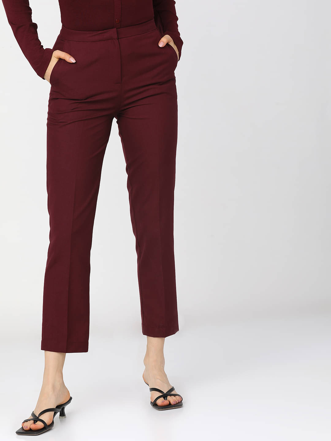     			Tokyo Talkies Women Polyester Formal Trousers ( Maroon )