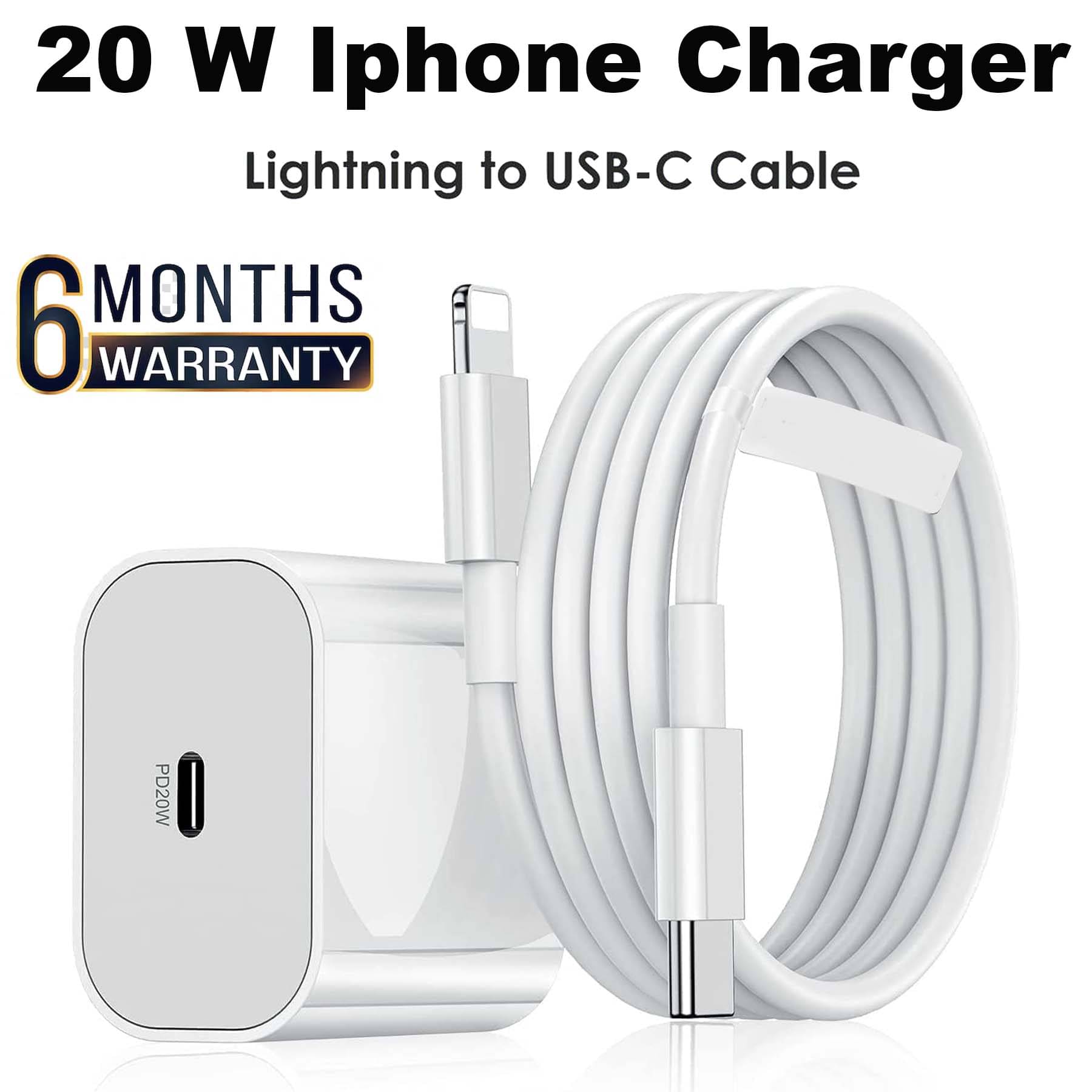     			20 Watt I-phonee Fast Charger Supports Fast Charge with Type C to Lightening Cable, Fast Charging Mobile Charger for I-phonee & IOS Devices