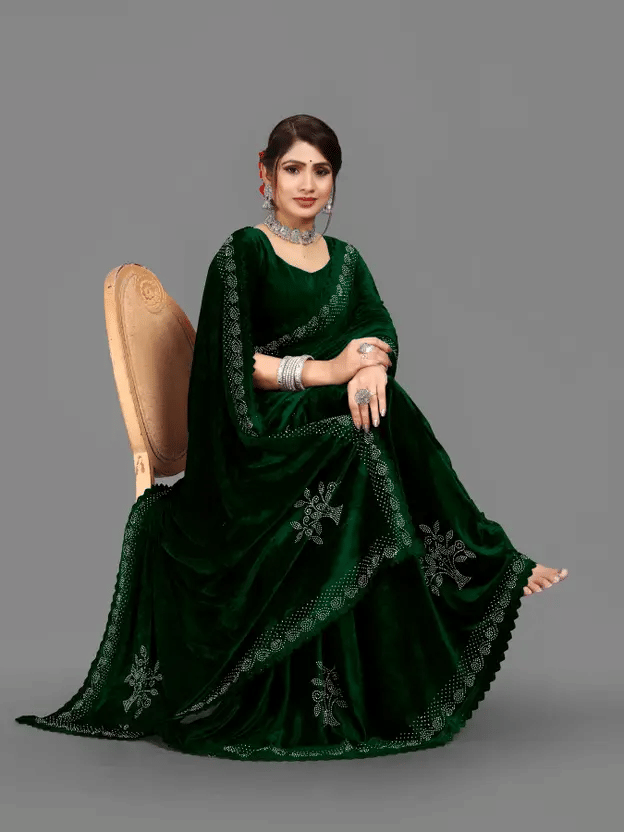 A TO Z CART Velvet Solid Regular Saree With Unstitched Blouse Piece ( Green ) A TO Z CART Velvet Solid Regular Saree With Unstitched Blouse Piece ( Green )