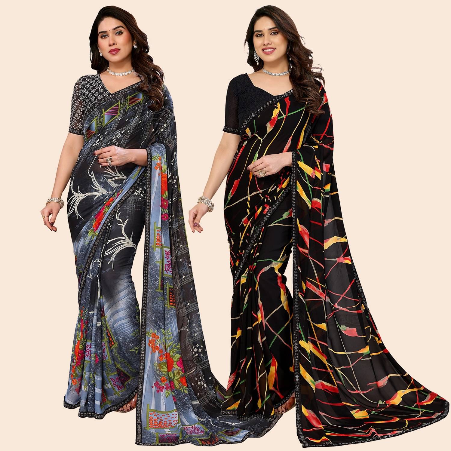 ANAND SAREES Georgette Embellished Regular Saree With Unstitched Blouse Piece ( Multicolor ) ANAND SAREES Georgette Embellished Regular Saree With Unstitched Blouse Piece ( Multicolor )
