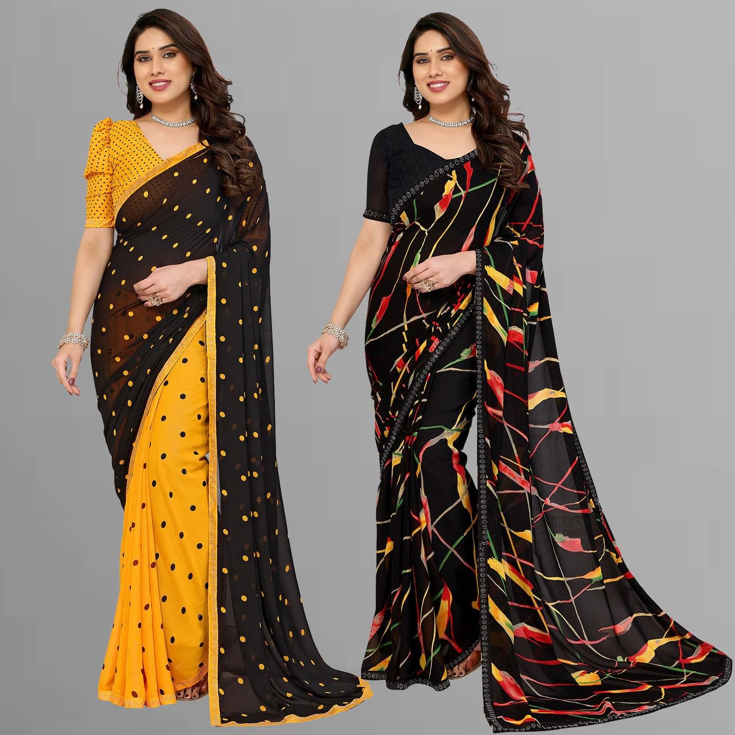 ANAND SAREES Georgette Embellished Regular Saree With Unstitched Blouse Piece ( Multicolor ) ANAND SAREES Georgette Embellished Regular Saree With Unstitched Blouse Piece ( Multicolor )