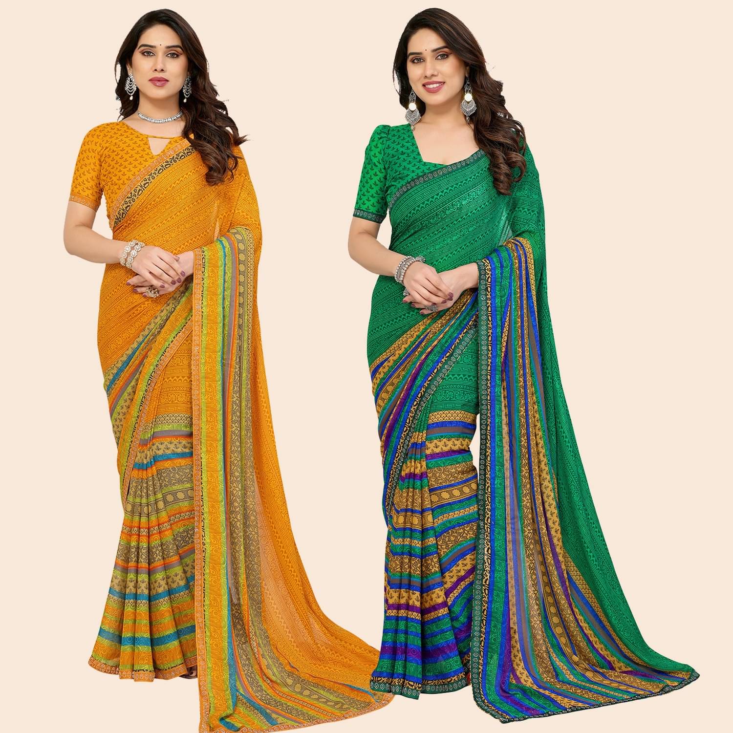     			ANAND SAREES Georgette Embellished Regular Saree With Unstitched Blouse Piece ( Multicolor )
