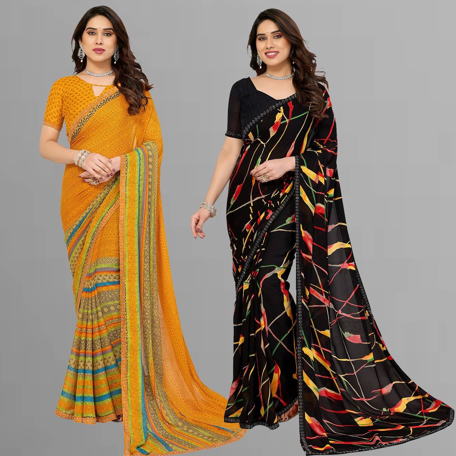 ANAND SAREES Georgette Embellished Regular Saree With Unstitched Blouse Piece ( Multicolor ) ANAND SAREES Georgette Embellished Regular Saree With Unstitched Blouse Piece ( Multicolor )