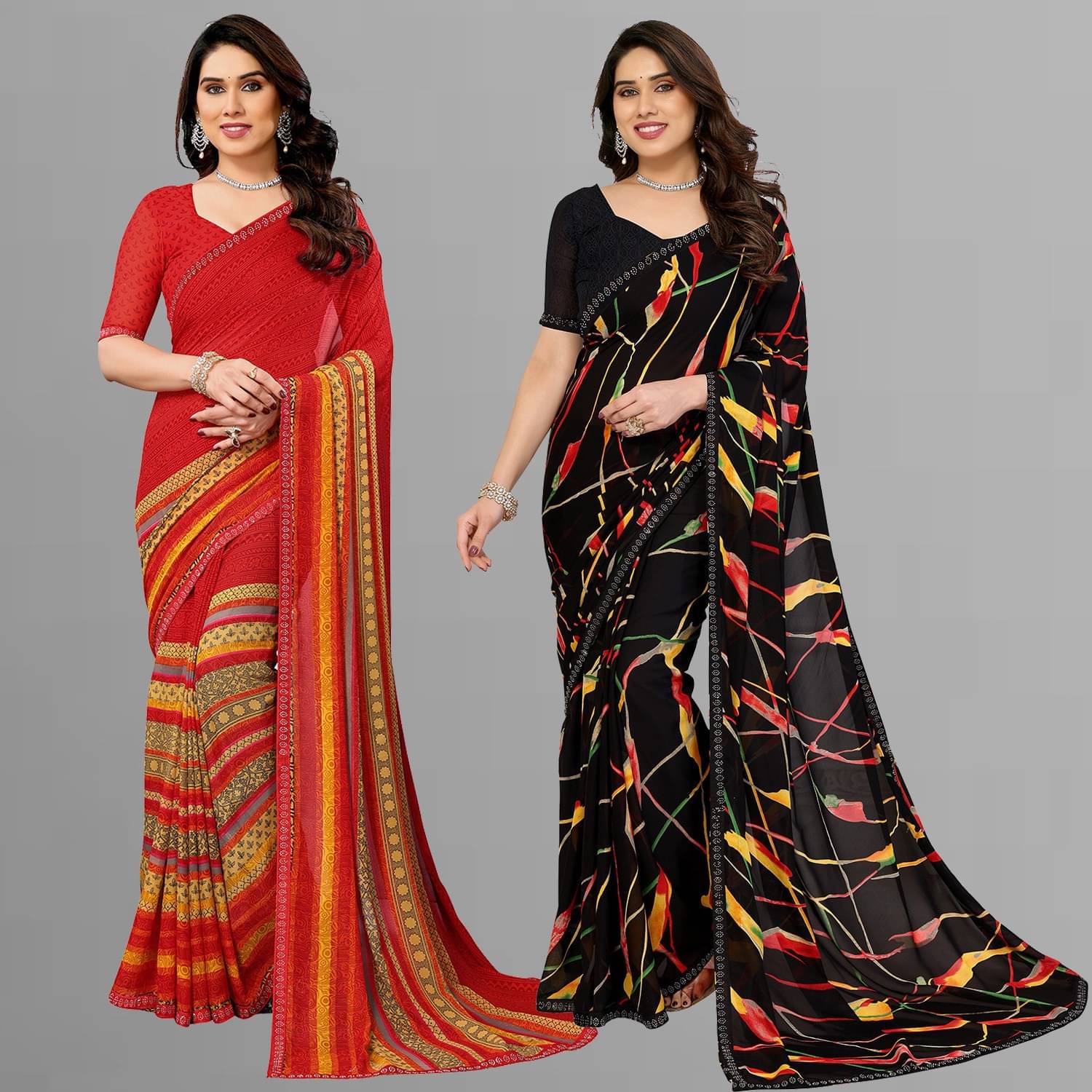 ANAND SAREES Georgette Embellished Regular Saree With Unstitched Blouse Piece ( Multicolor ) ANAND SAREES Georgette Embellished Regular Saree With Unstitched Blouse Piece ( Multicolor )