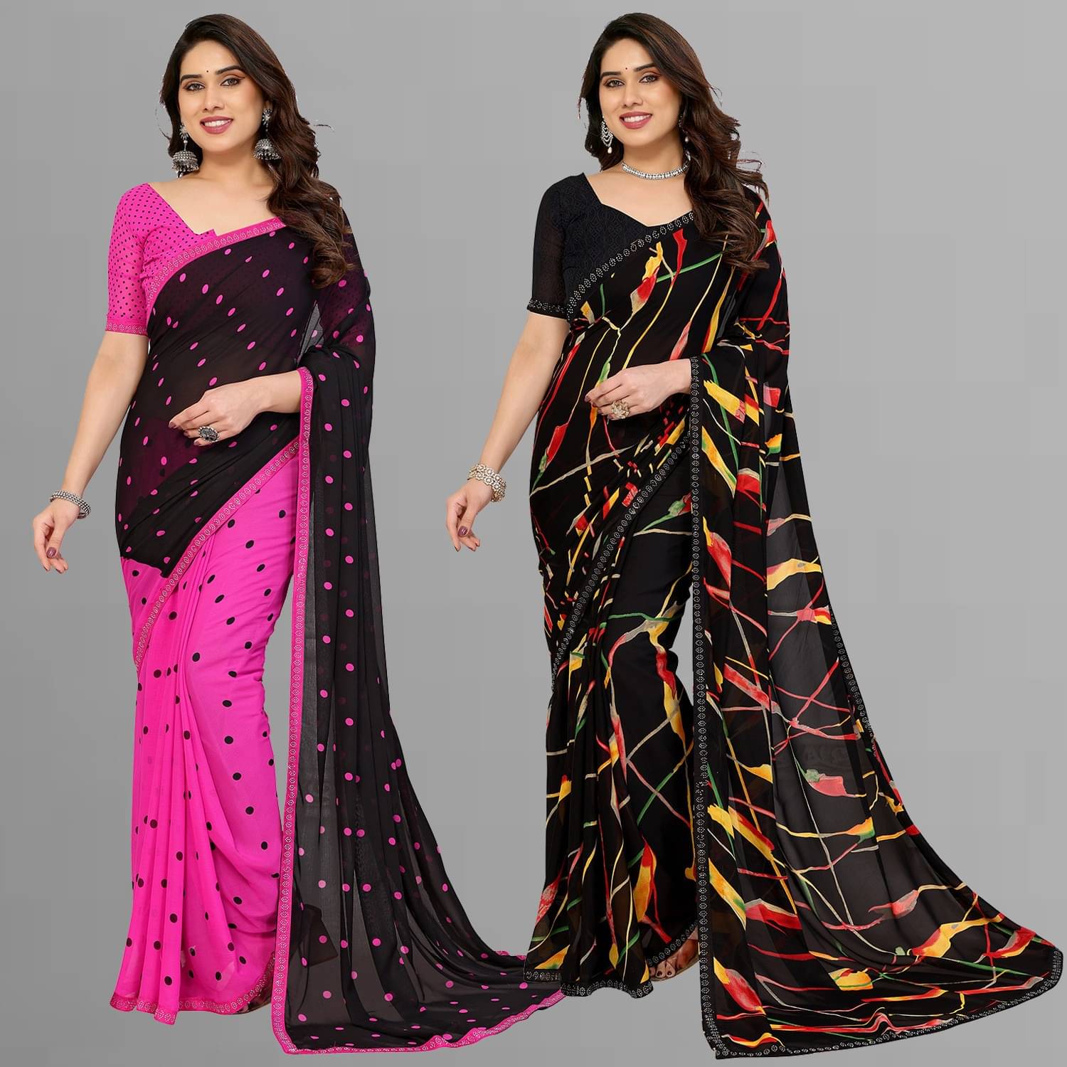 ANAND SAREES Georgette Embellished Regular Saree With Unstitched Blouse Piece ( Multicolor ) ANAND SAREES Georgette Embellished Regular Saree With Unstitched Blouse Piece ( Multicolor )