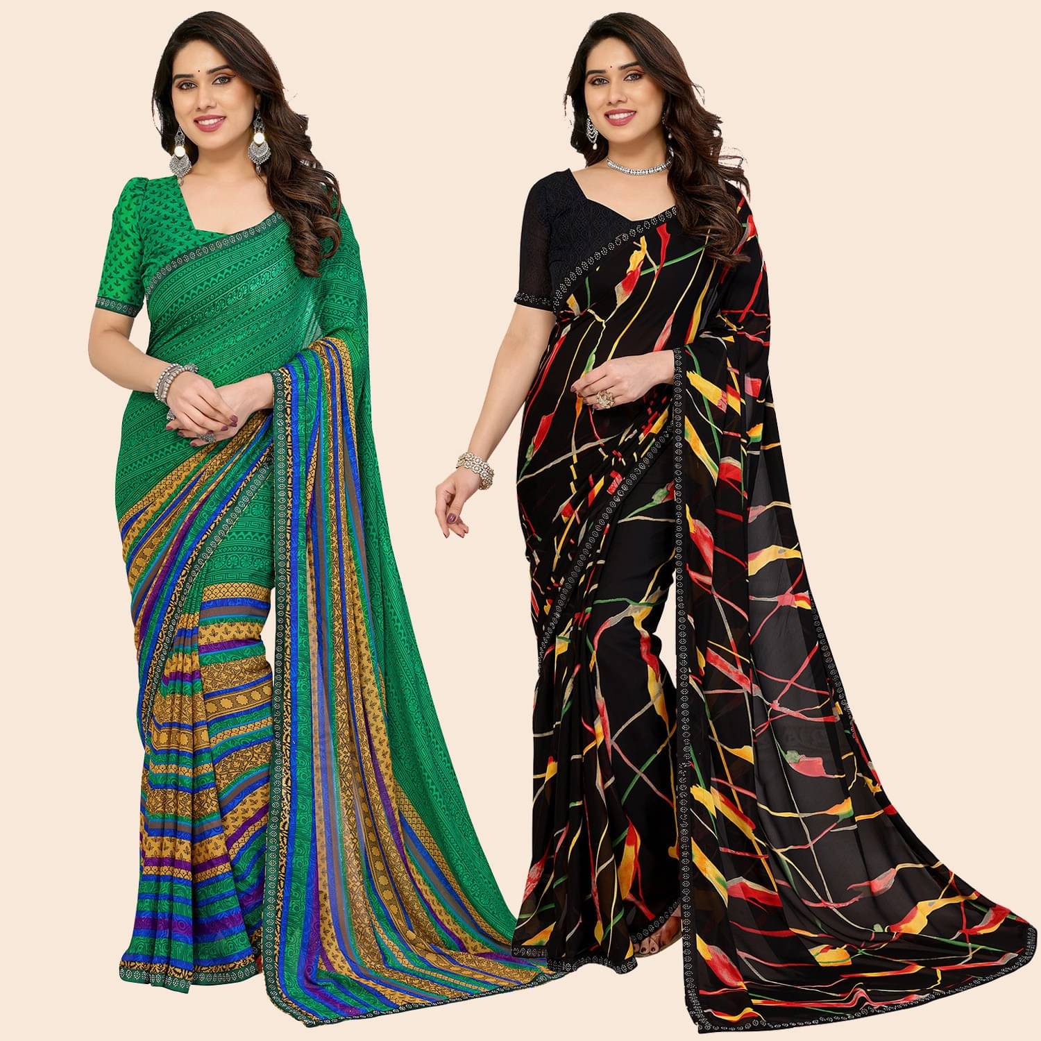     			ANAND SAREES Georgette Embellished Regular Saree With Unstitched Blouse Piece ( Multicolor )