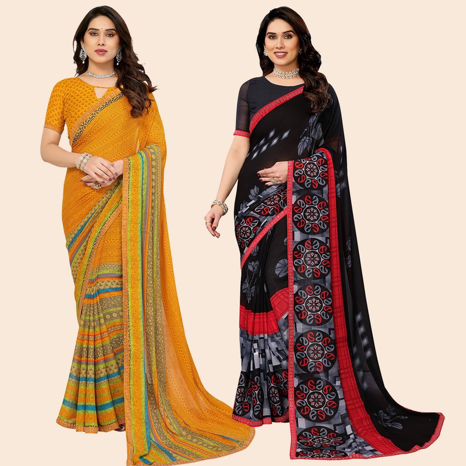 ANAND SAREES Georgette Embellished Regular Saree With Unstitched Blouse Piece ( Multicolor ) ANAND SAREES Georgette Embellished Regular Saree With Unstitched Blouse Piece ( Multicolor )