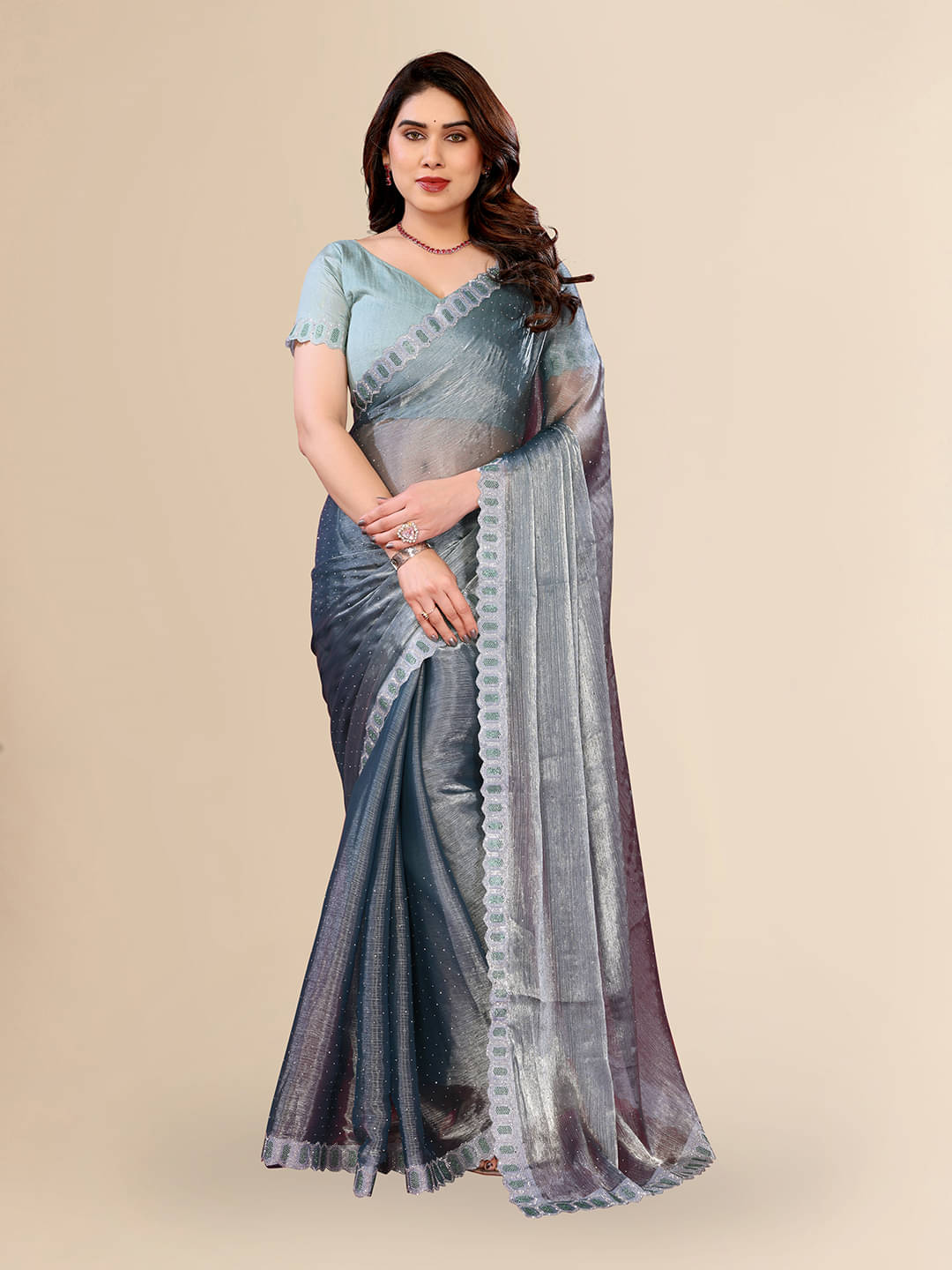     			ANAND SAREES Jimmy Choo Solid Ilkal Saree With Unstitched Blouse Piece ( Olive )
