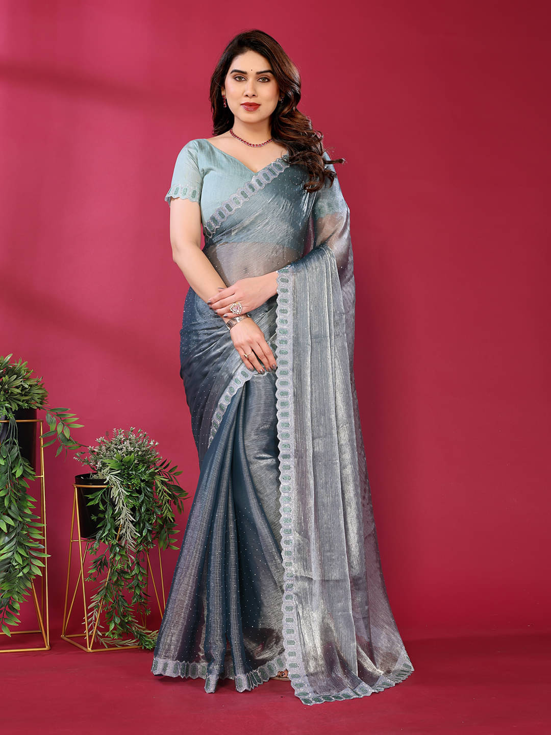 ANAND SAREES Jimmy Choo Solid Ilkal Saree With Unstitched Blouse Piece ( Olive ) ANAND SAREES Jimmy Choo Solid Ilkal Saree With Unstitched Blouse Piece ( Olive )