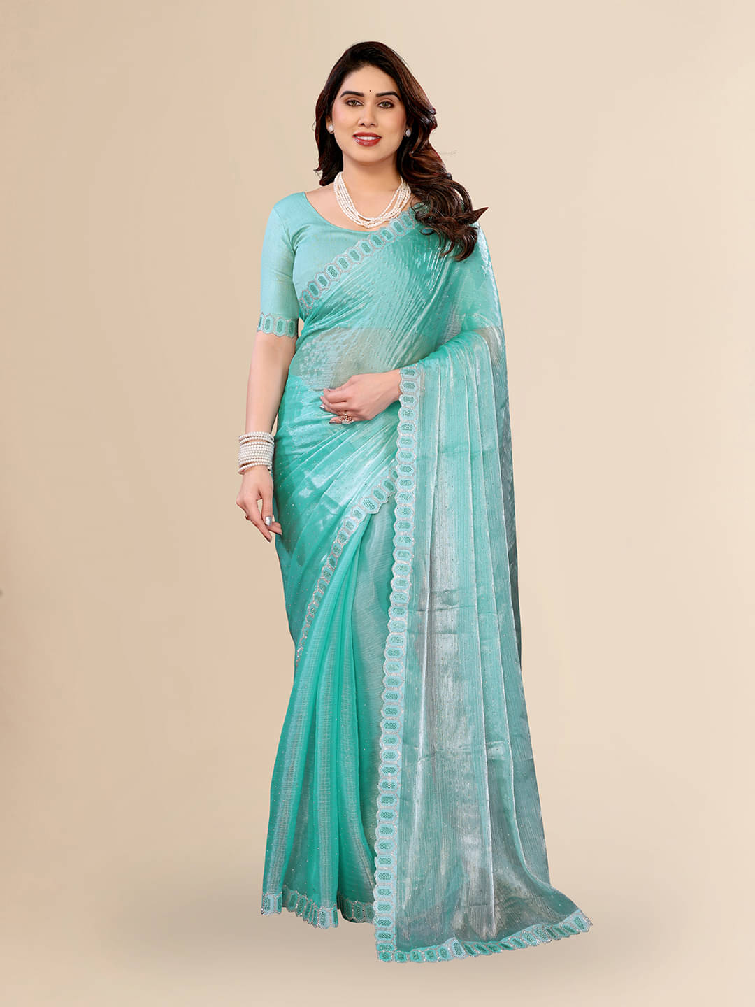     			ANAND SAREES Jimmy Choo Solid Ilkal Saree With Unstitched Blouse Piece ( Sky Blue )