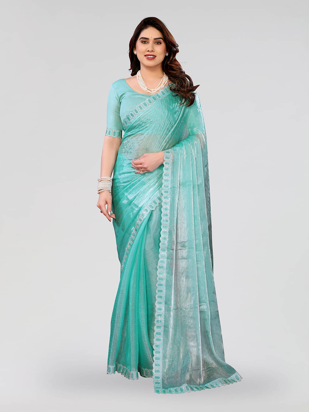 ANAND SAREES Jimmy Choo Solid Ilkal Saree With Unstitched Blouse Piece ( Sky Blue ) ANAND SAREES Jimmy Choo Solid Ilkal Saree With Unstitched Blouse Piece ( Sky Blue )