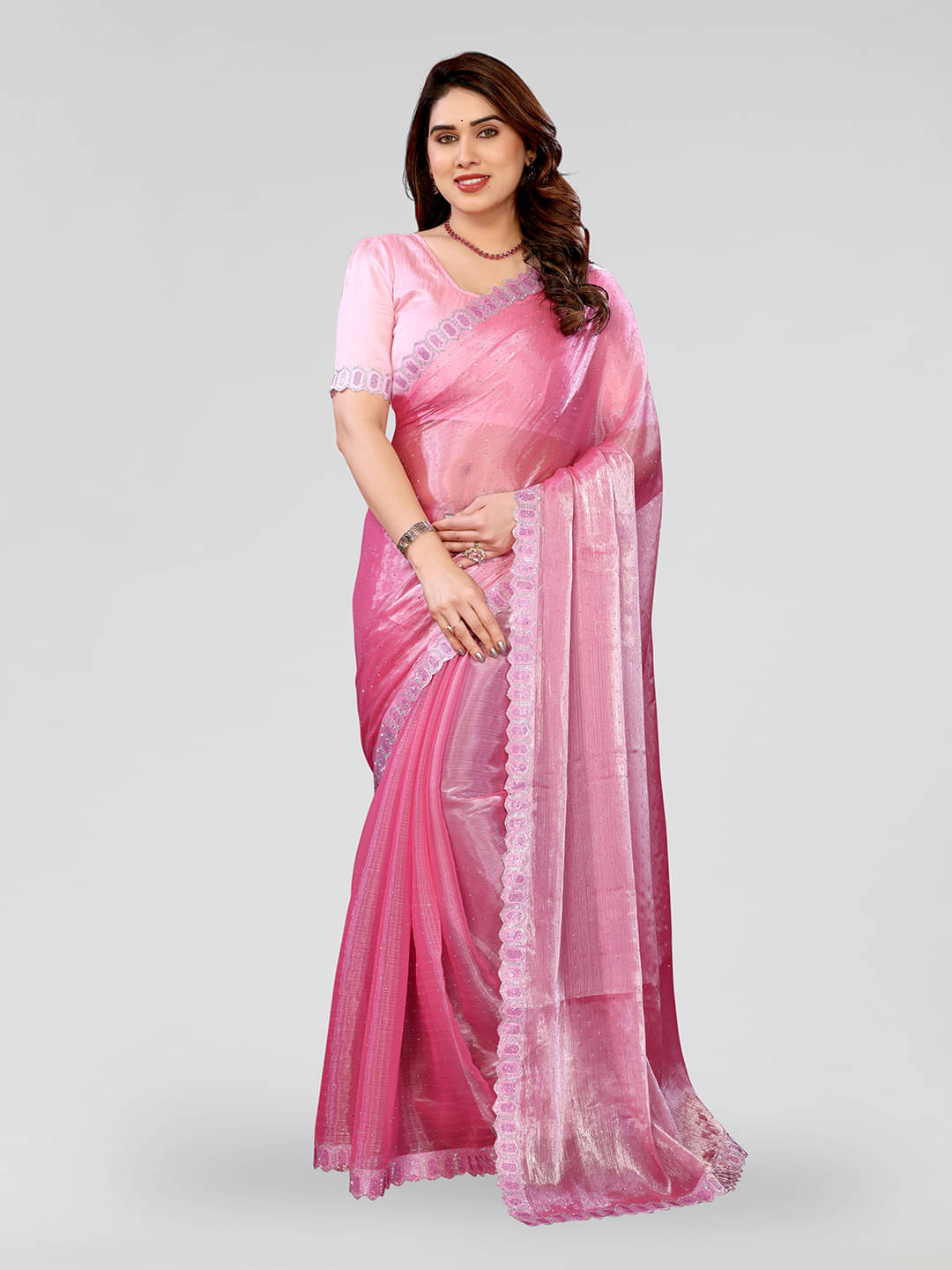 ANAND SAREES Jimmy Choo Solid Ilkal Saree With Unstitched Blouse Piece ( Fluorescent Pink ) ANAND SAREES Jimmy Choo Solid Ilkal Saree With Unstitched Blouse Piece ( Fluorescent Pink )