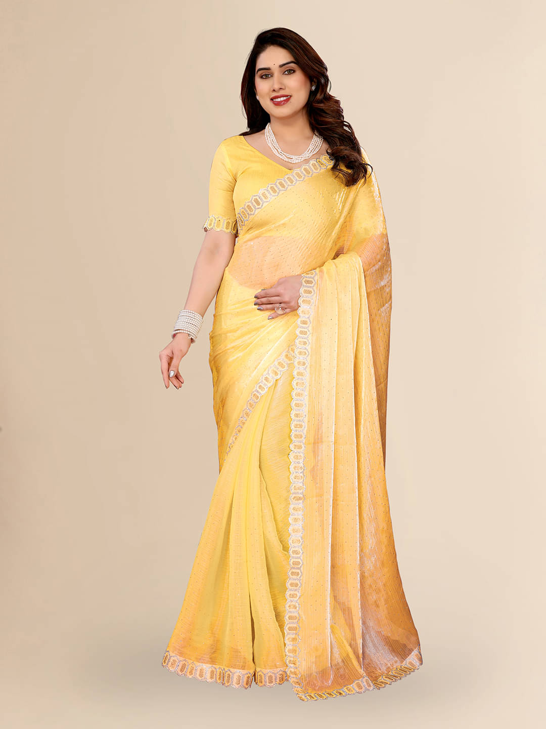     			ANAND SAREES Jimmy Choo Solid Ilkal Saree With Unstitched Blouse Piece ( YELLOW )