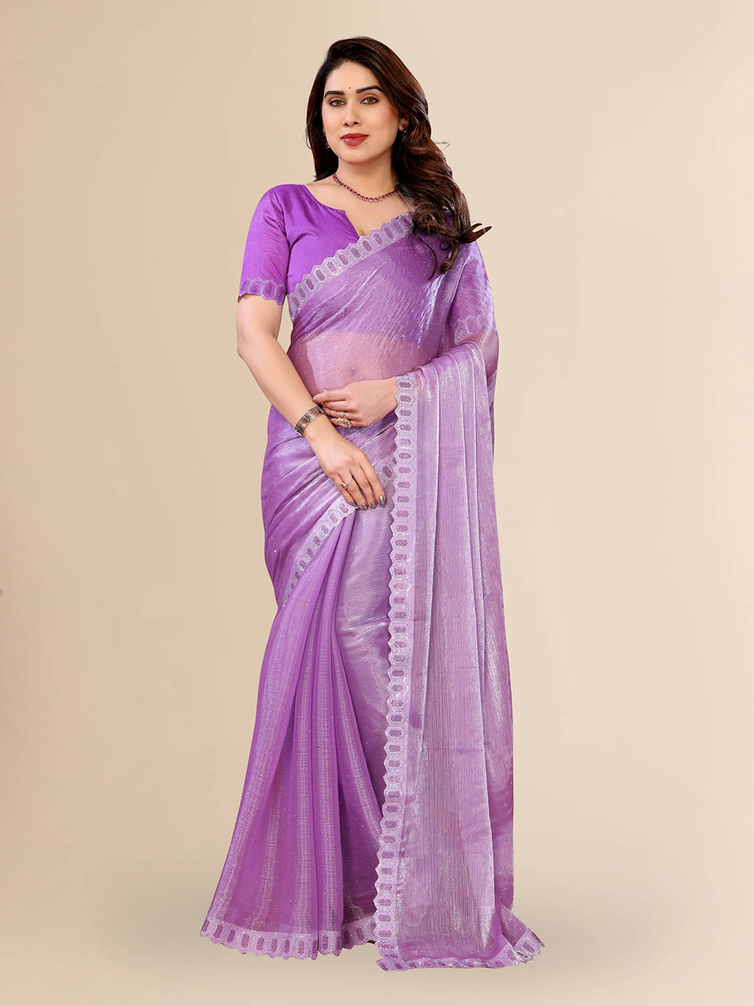     			ANAND SAREES Jimmy Choo Solid Ilkal Saree With Unstitched Blouse Piece ( PURPLE )