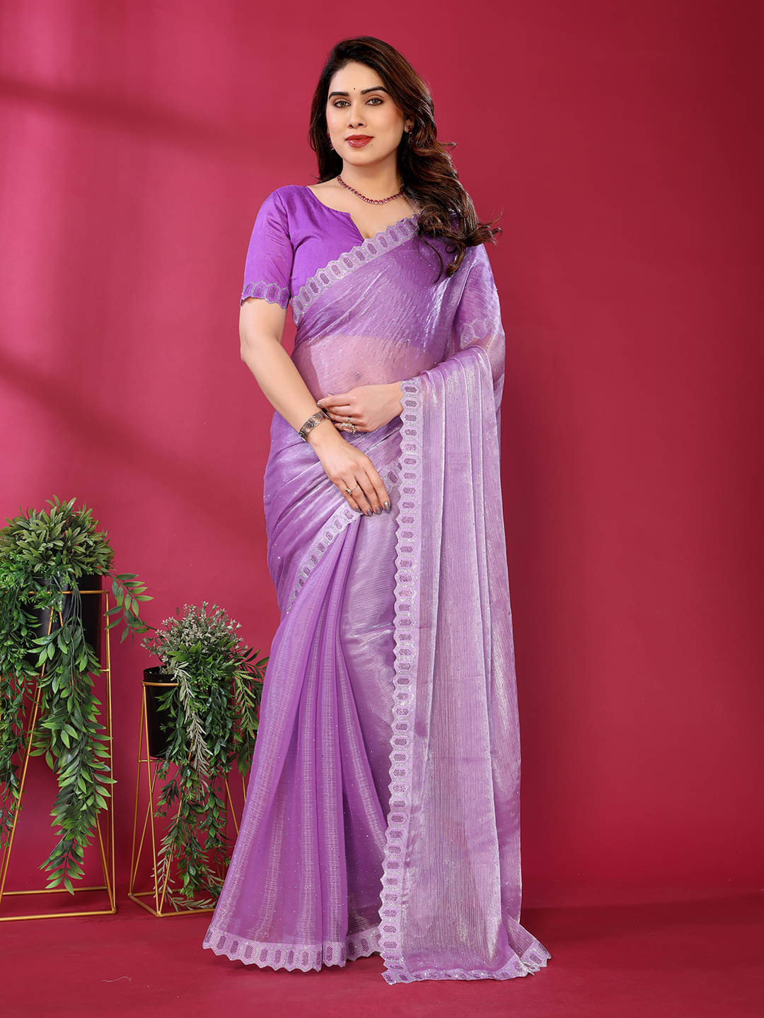 ANAND SAREES Jimmy Choo Solid Ilkal Saree With Unstitched Blouse Piece ( PURPLE ) ANAND SAREES Jimmy Choo Solid Ilkal Saree With Unstitched Blouse Piece ( PURPLE )