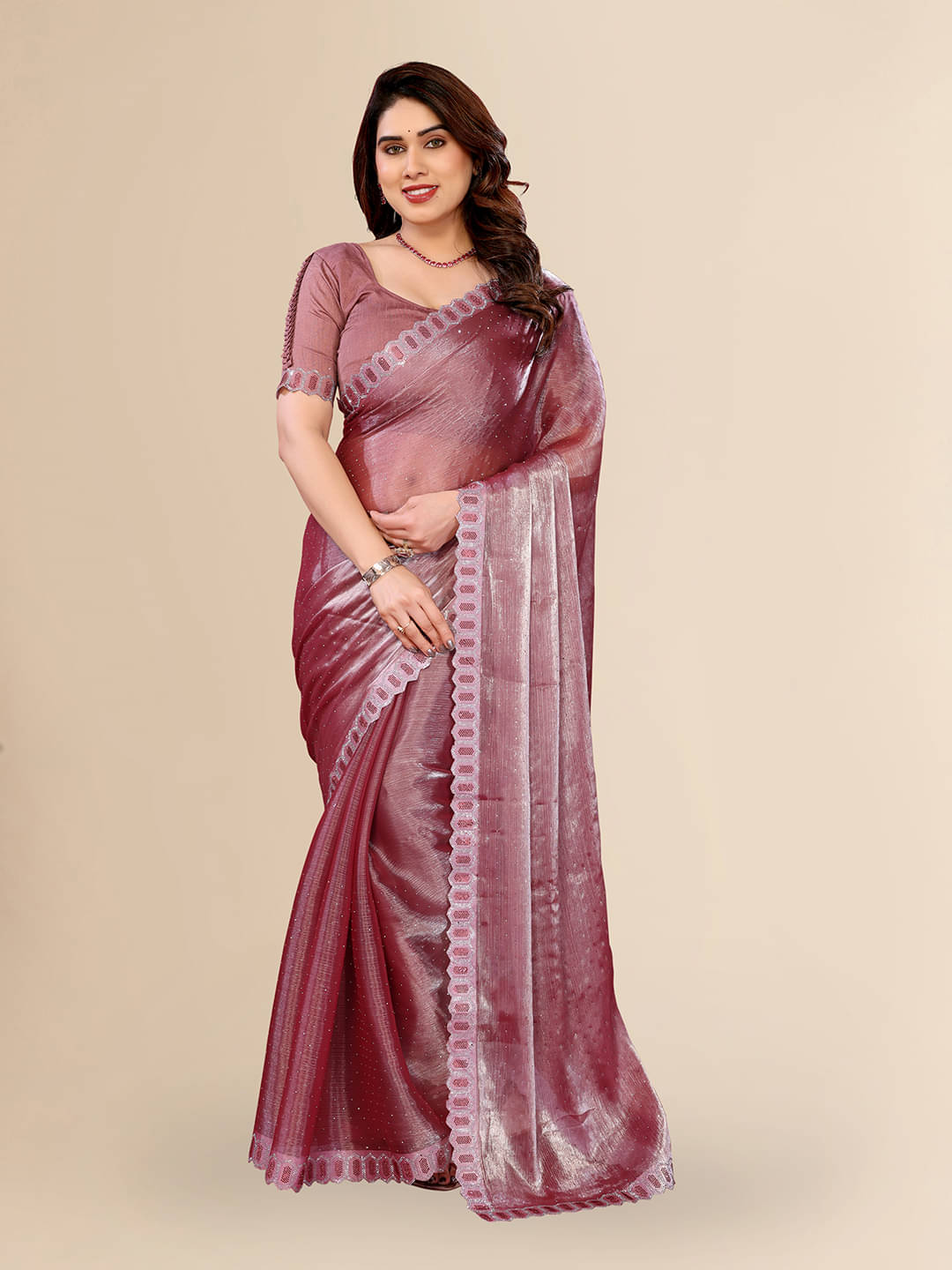     			ANAND SAREES Jimmy Choo Solid Ilkal Saree With Unstitched Blouse Piece ( BROWN )