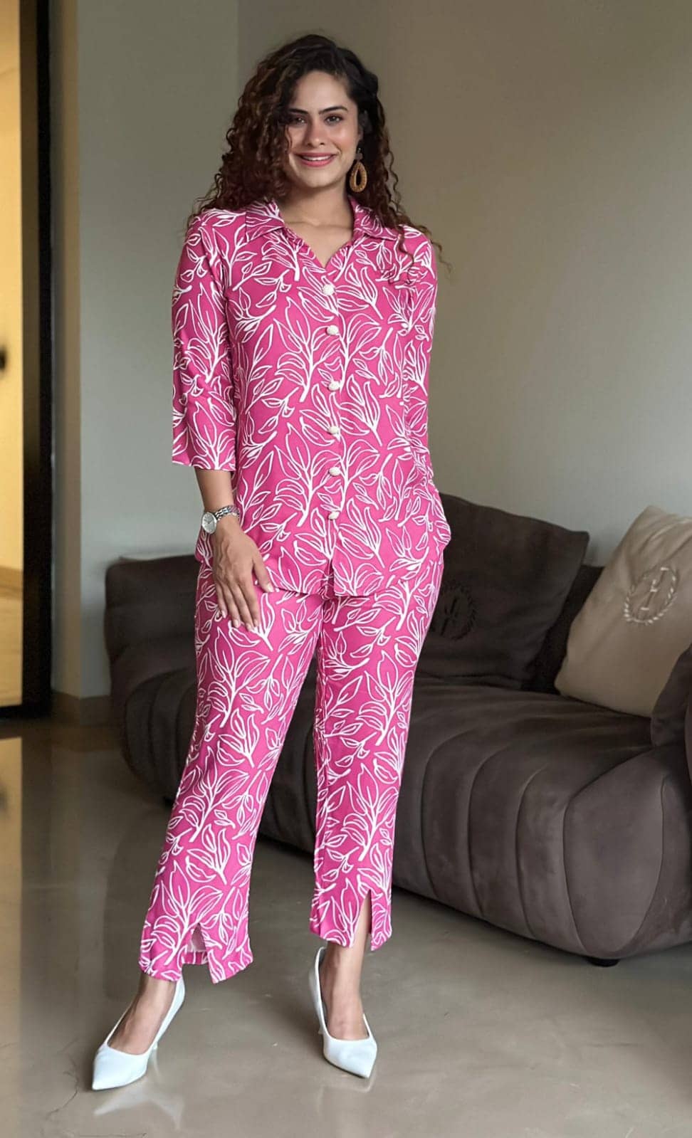 ASHISH PRINT Women Printed Shirt With Trousers Co-Ord Set ( Pink )