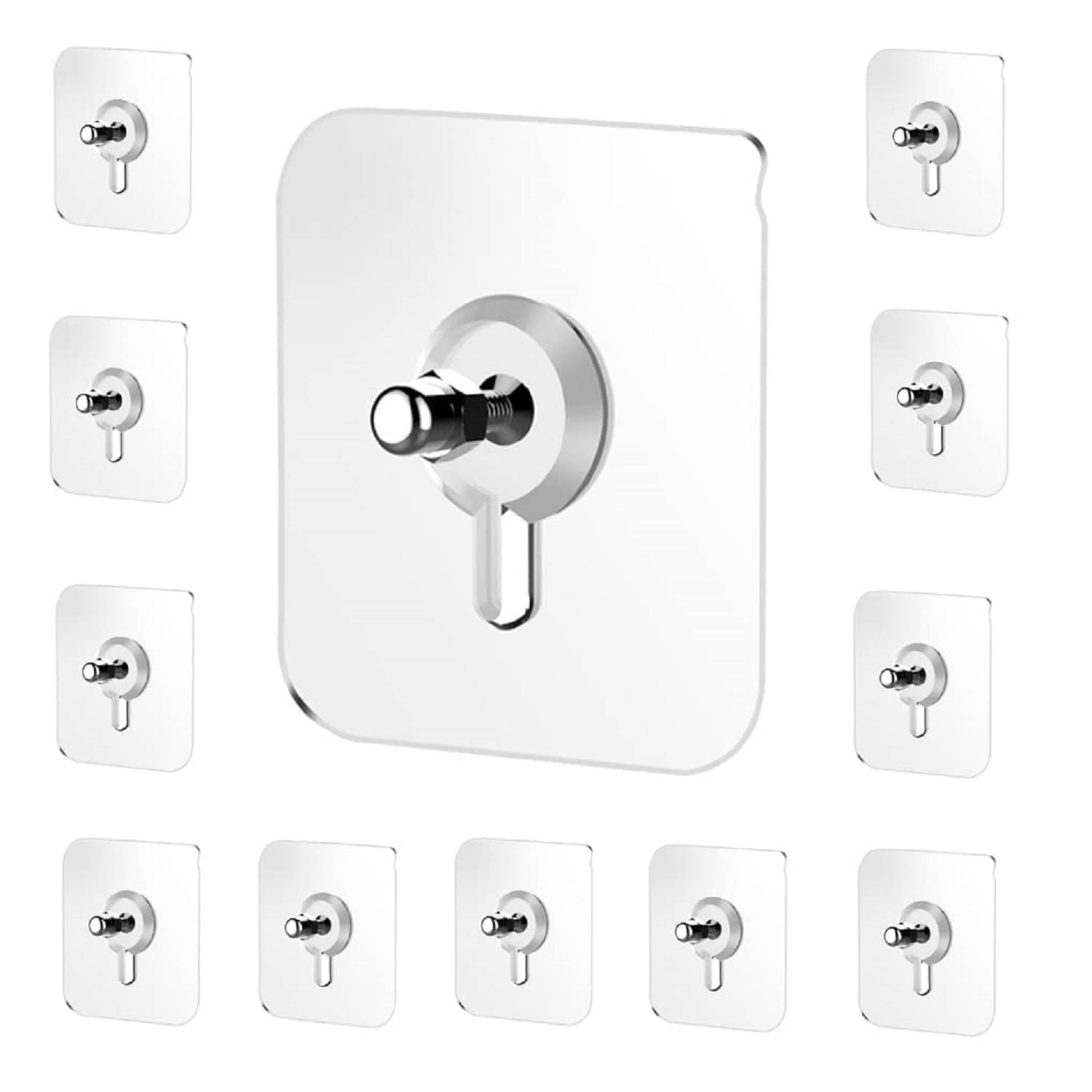     			Adhesive Screw Hooks for Wall Without Drilling, 10 Pack Adhesive Screw Hooks for Wall Heavy Duty Strong Nail Free Hanging, Kitchen Accessories Items (Nail Hook, Transparent) Stainless Steel