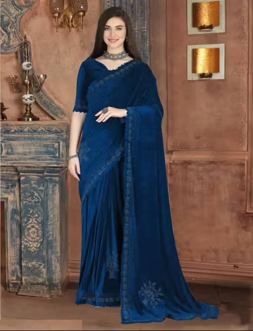     			Apnisha Velvet Solid Regular Saree With Unstitched Blouse Piece ( Rama )