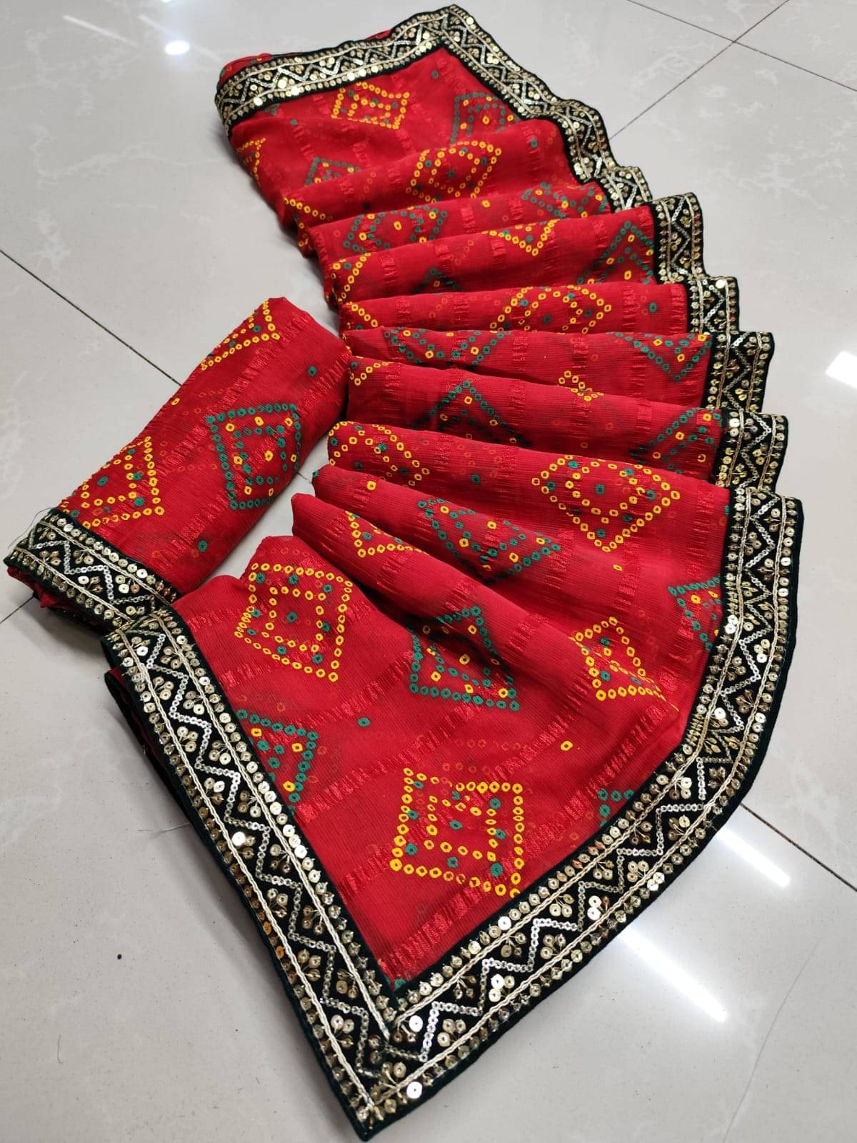 Avenue Creation Chiffon Printed Bandhani Sarees With Unstitched Blouse Piece ( Red ) Avenue Creation Chiffon Printed Bandhani Sarees With Unstitched Blouse Piece ( Red )