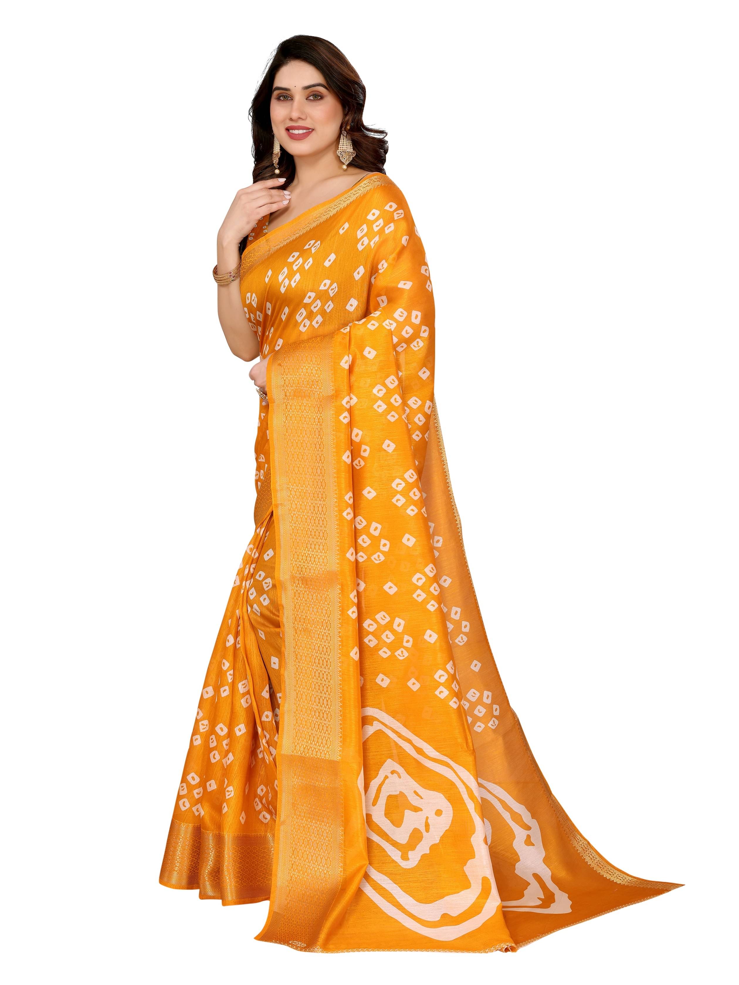 BANDHANI VILLA Cotton Blend Printed Regular Saree With Unstitched Blouse Piece ( Yellow ) BANDHANI VILLA Cotton Blend Printed Regular Saree With Unstitched Blouse Piece ( Yellow )