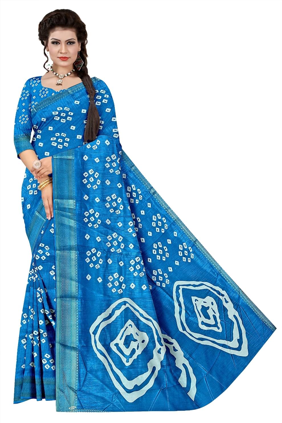    			BANDHANI VILLA Cotton Blend Printed Regular Saree With Unstitched Blouse Piece ( Light Blue )