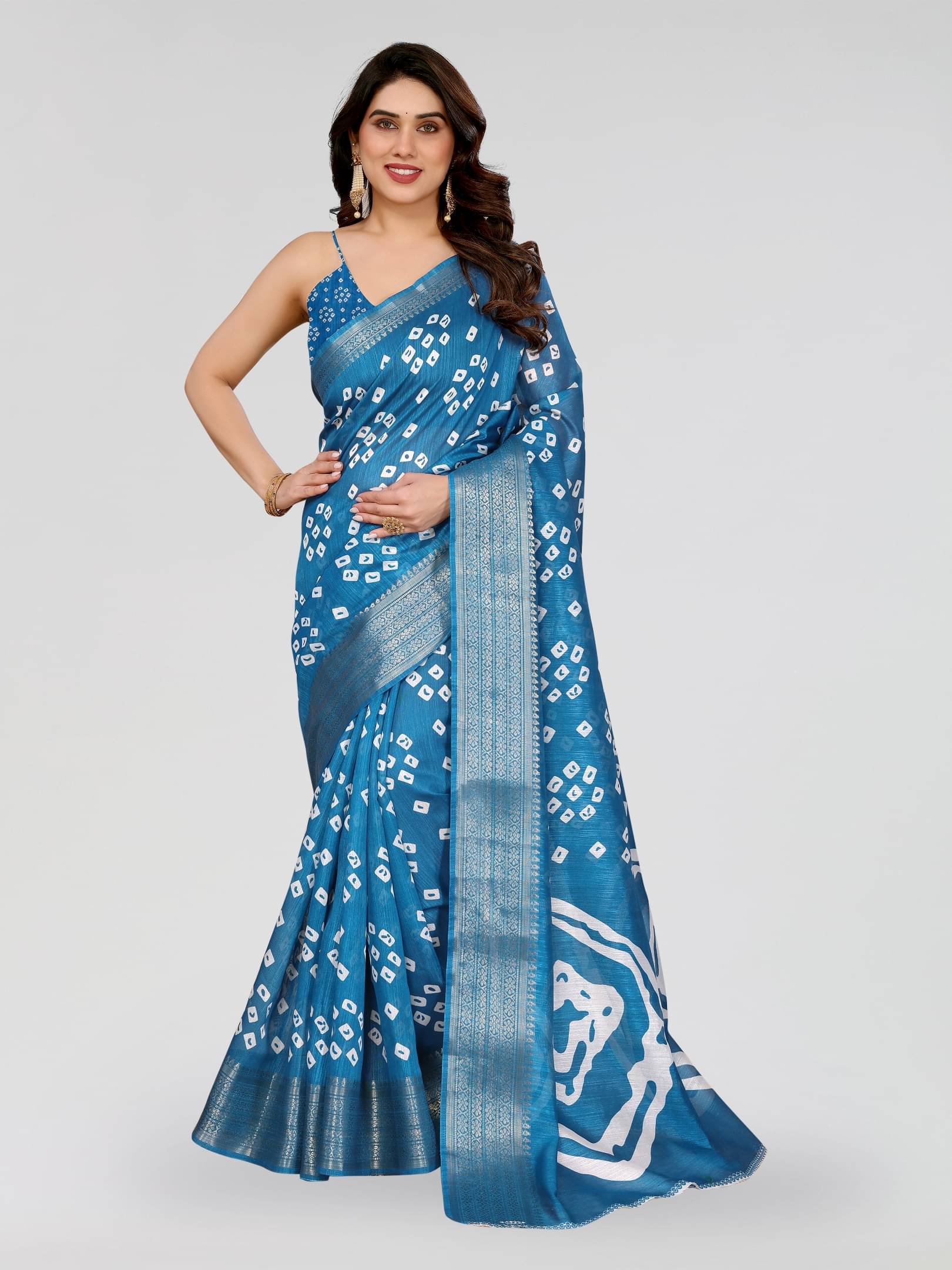 BANDHANI VILLA Cotton Blend Printed Regular Saree With Unstitched Blouse Piece ( Light Blue ) BANDHANI VILLA Cotton Blend Printed Regular Saree With Unstitched Blouse Piece ( Light Blue )