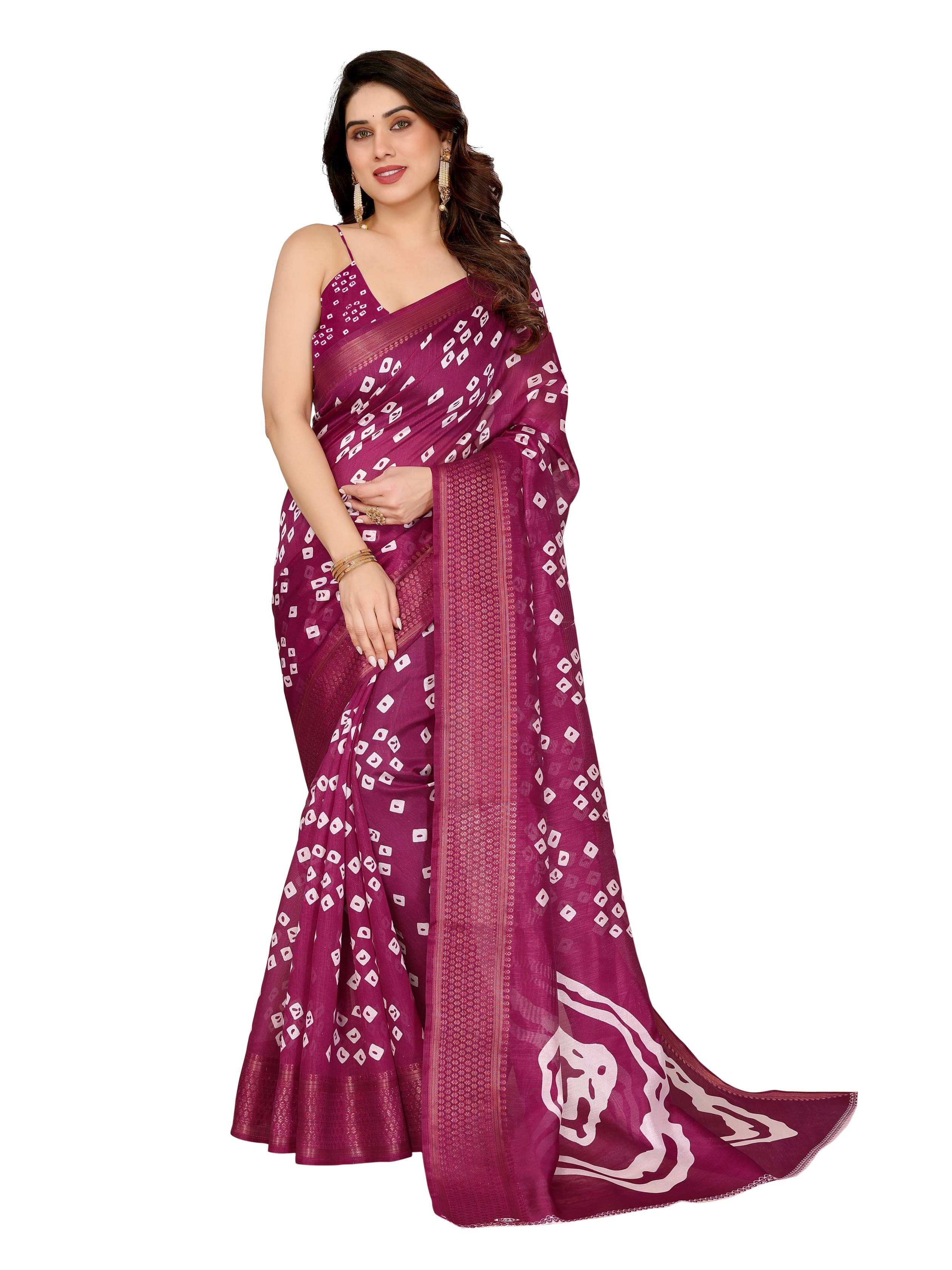     			BANDHANI VILLA Cotton Blend Printed Regular Saree With Unstitched Blouse Piece ( Wine )