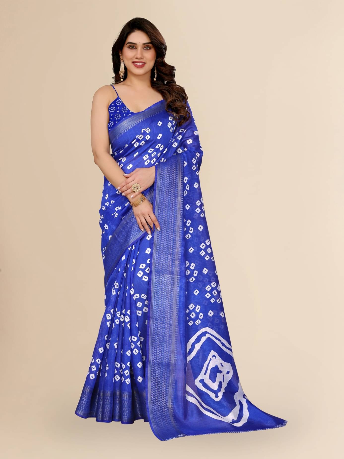 BANDHANI VILLA Cotton Blend Printed Regular Saree With Unstitched Blouse Piece ( Blue ) BANDHANI VILLA Cotton Blend Printed Regular Saree With Unstitched Blouse Piece ( Blue )