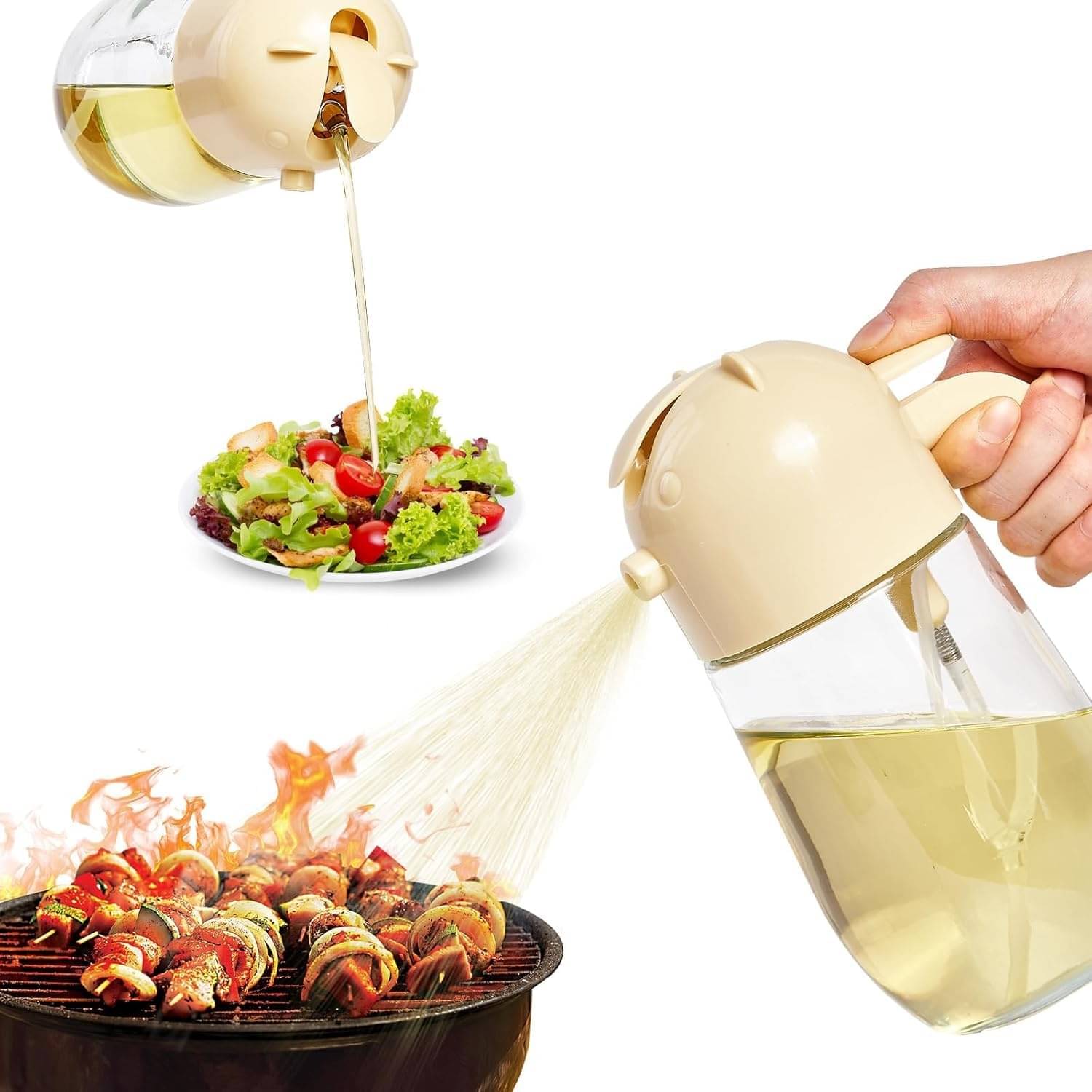     			Baskety Dual Oil Sprayer Glass Beige Oil Container ( Set of 1 )