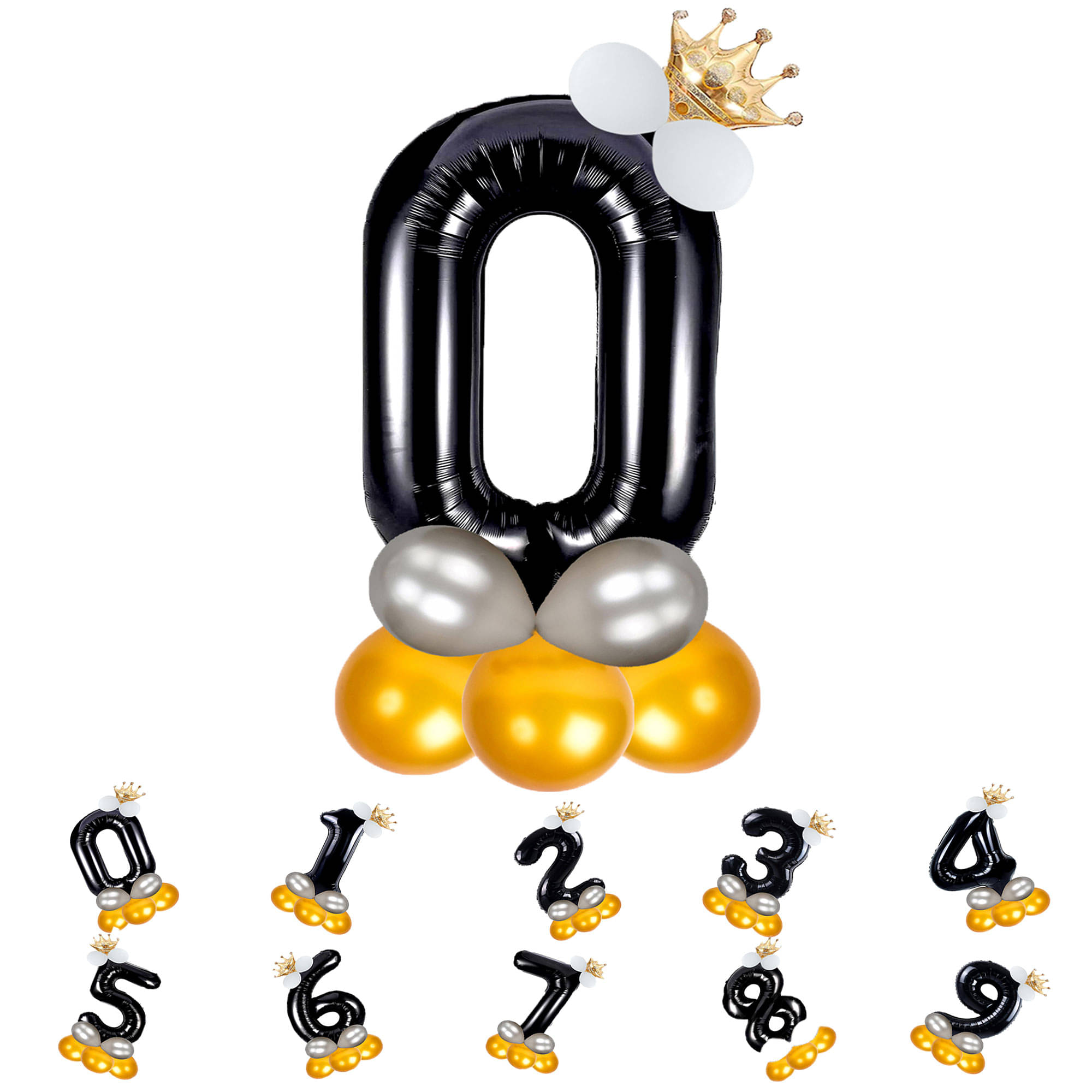     			Bubble Bells 0/Zero number 32 Inch Black color Foil Number Balloon For Birthday & Anniversary, baby shower Decoration Kit, For  Years Kids, Girl & Boy, adults, Helium Balloon, Crown Metalic Pastel Balloons for Party birthday photoshoot ( PACK OF 14 )