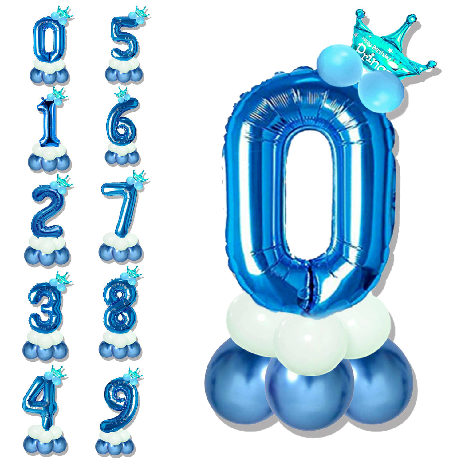     			Bubble Bells 0/Zero number 32 Inch Blue color Foil Number Balloon For Birthday & Anniversary, baby shower Decoration Kit, For  Years Kids, Girl & Boy, adults, Helium Balloon, Crown Metalic Pastel Balloons for Party birthday photoshoot ( PACK OF 14 )