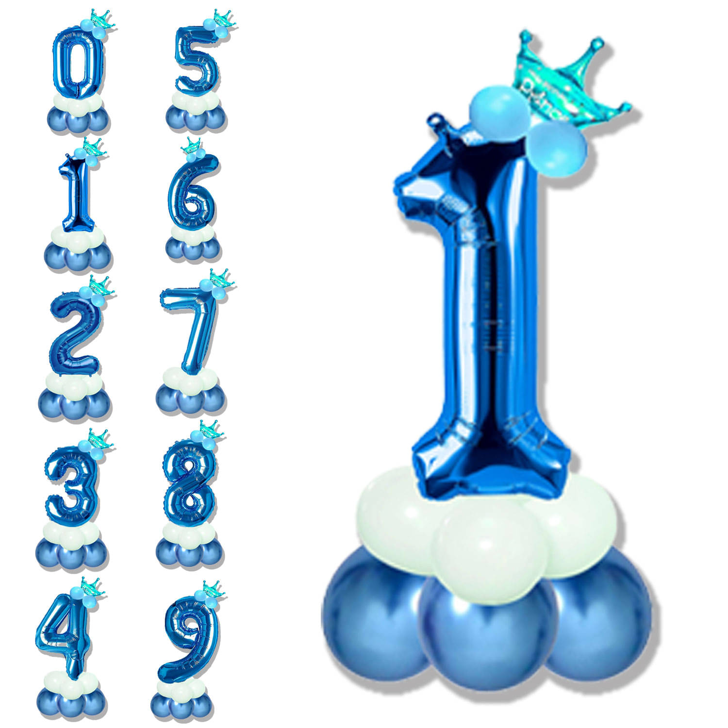     			Bubble Bells 1/One number 32 Inch Blue color Foil Number Balloon For 1st Birthday & Anniversary, baby shower Decoration Kit, For 1 Years Kids, Girl & Boy, adults, Helium Balloon, Crown Metalic Pastel Balloons for Party birthday photoshoot ( PACK OF 14 )