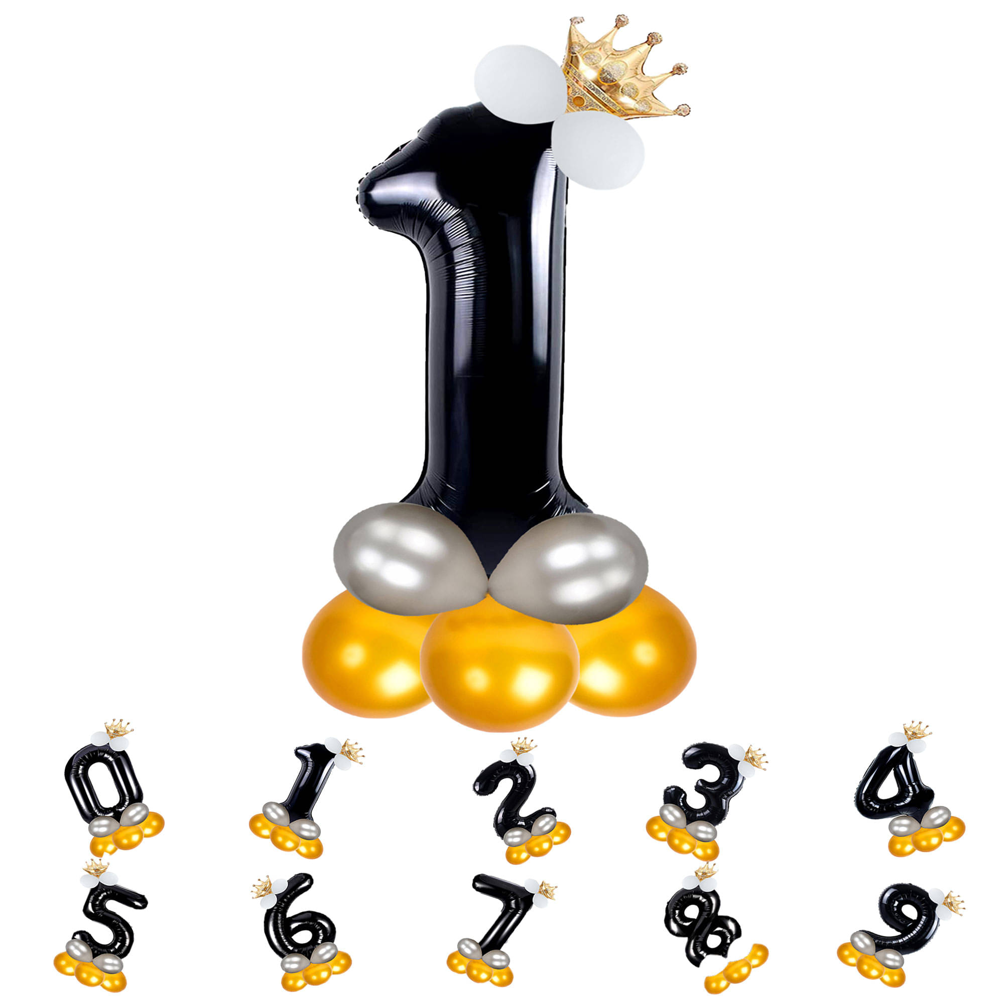     			Bubble Bells 1/One number 32 Inch Black color Foil Number Balloon For 1st Birthday & Anniversary, baby shower Decoration Kit, For 1 Years Kids, Girl & Boy, adults, Helium Balloon, Crown Metalic Pastel Balloons for Party birthday photoshoot ( PACK OF 14 )