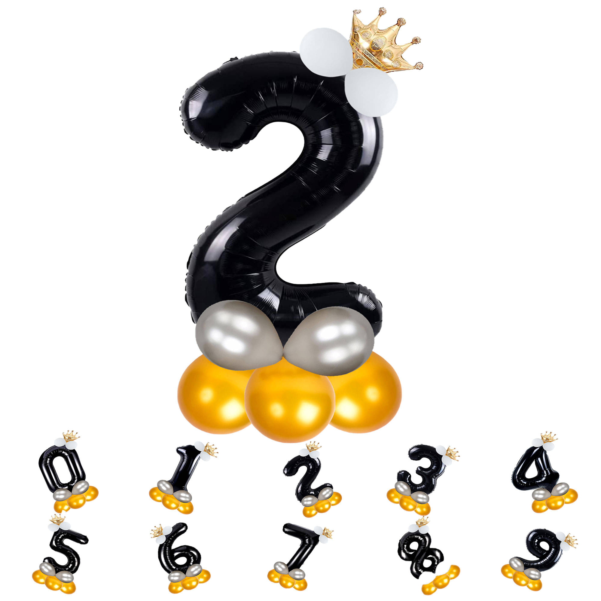     			Bubble Bells 2/Two number 32 Inch Black color Foil Number Balloon For 2nd Birthday & Anniversary, baby shower Decoration Kit, For 2 Years Kids, Girl & Boy, adults, Helium Balloon, Crown Metalic Pastel Balloons for Party birthday photoshoot ( PACK OF 14 )