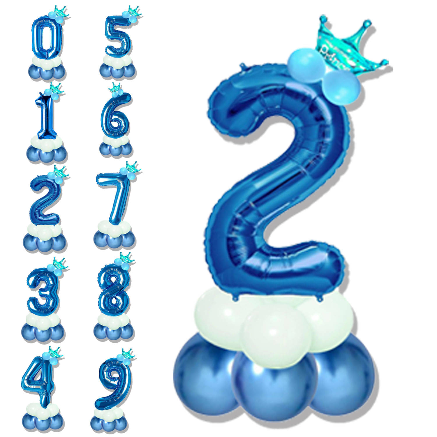     			Bubble Bells 2/Two number 32 Inch Blue color Foil Number Balloon For 2nd Birthday & Anniversary, baby shower Decoration Kit, For 2 Years Kids, Girl & Boy, adults, Helium Balloon, Crown Metalic Pastel Balloons for Party birthday photoshoot ( PACK OF 14 )